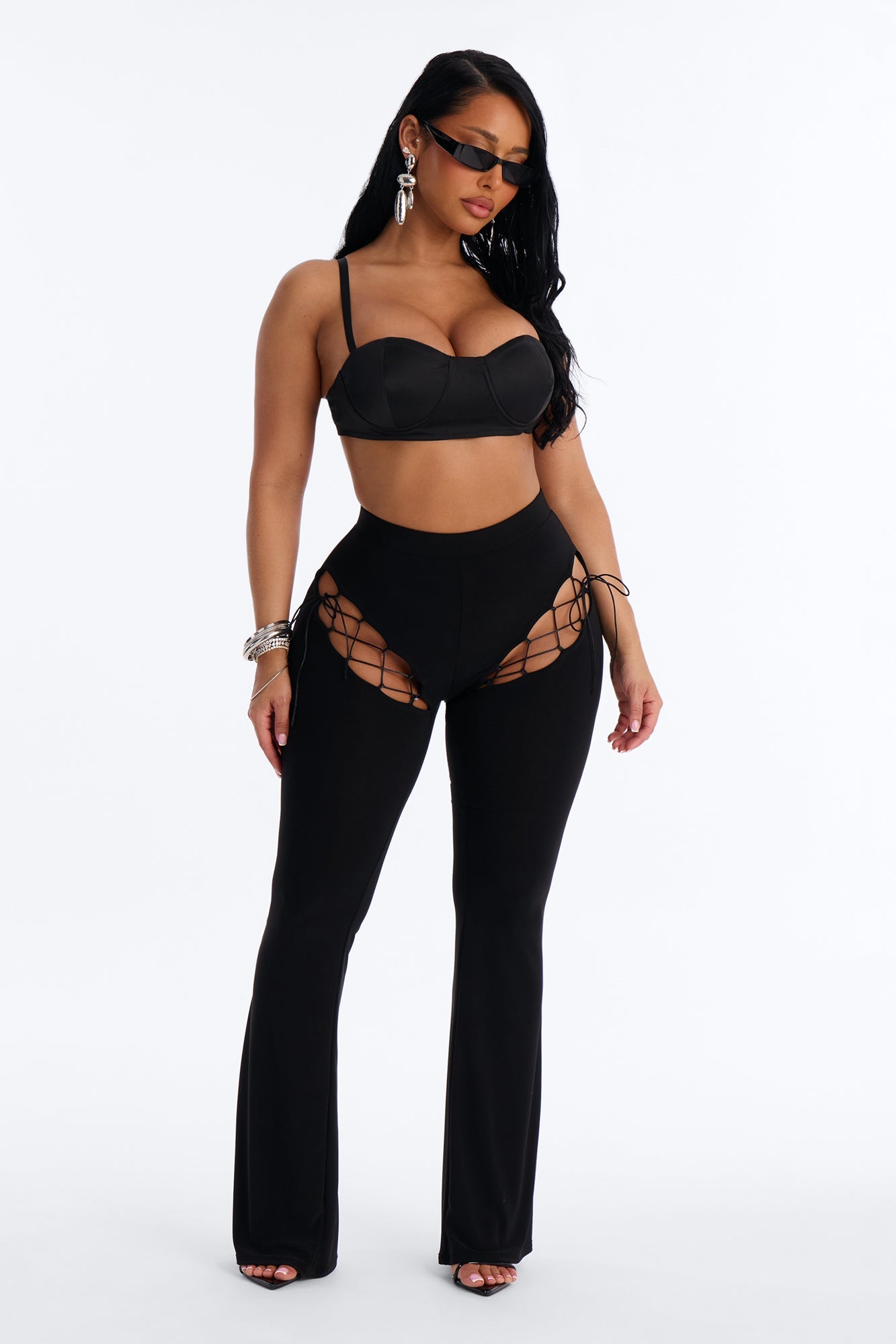 Demi Lace Up Flare Pant 33″ - Black