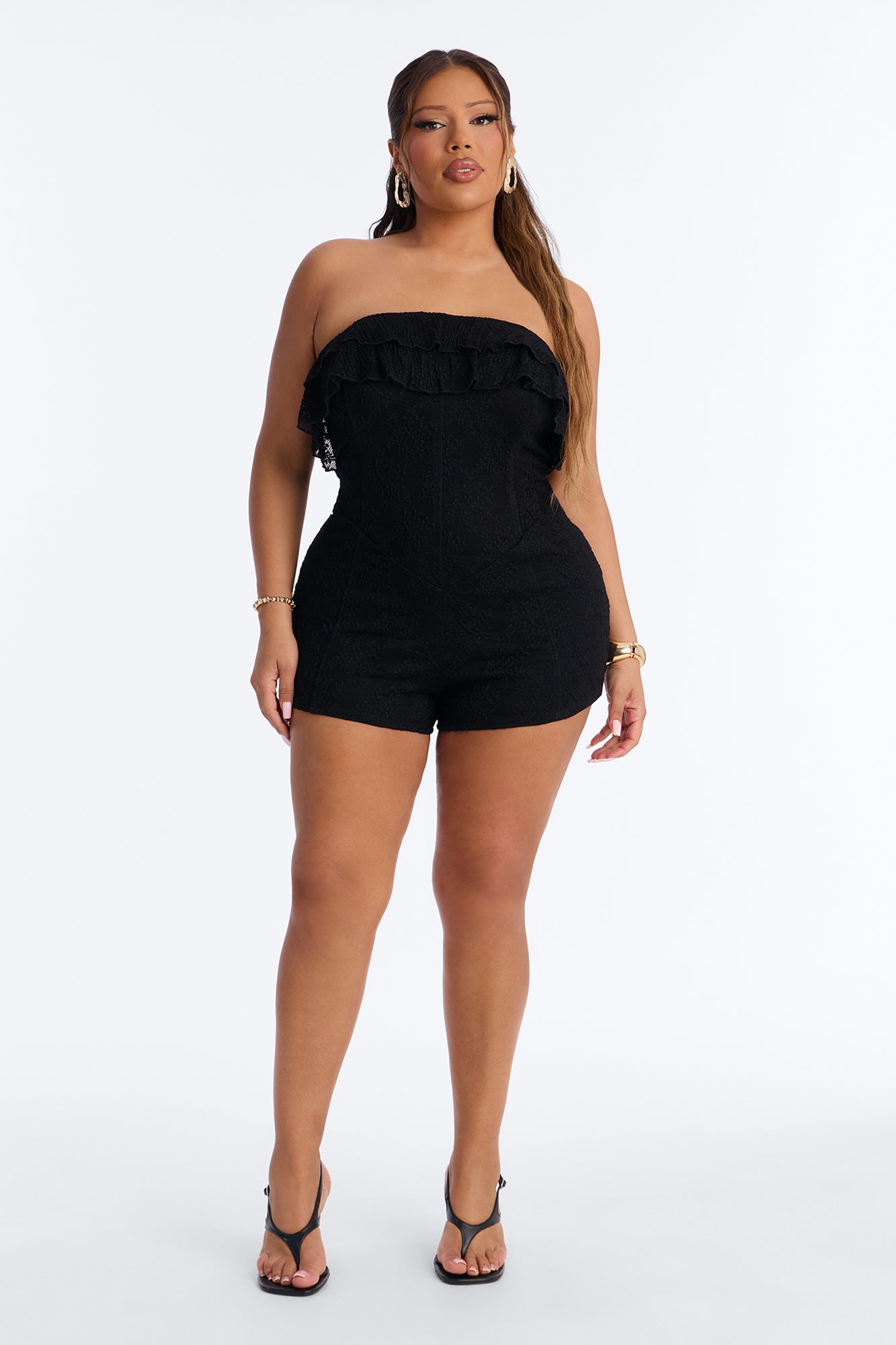 Leia Textured Lace Micro Romper - Black