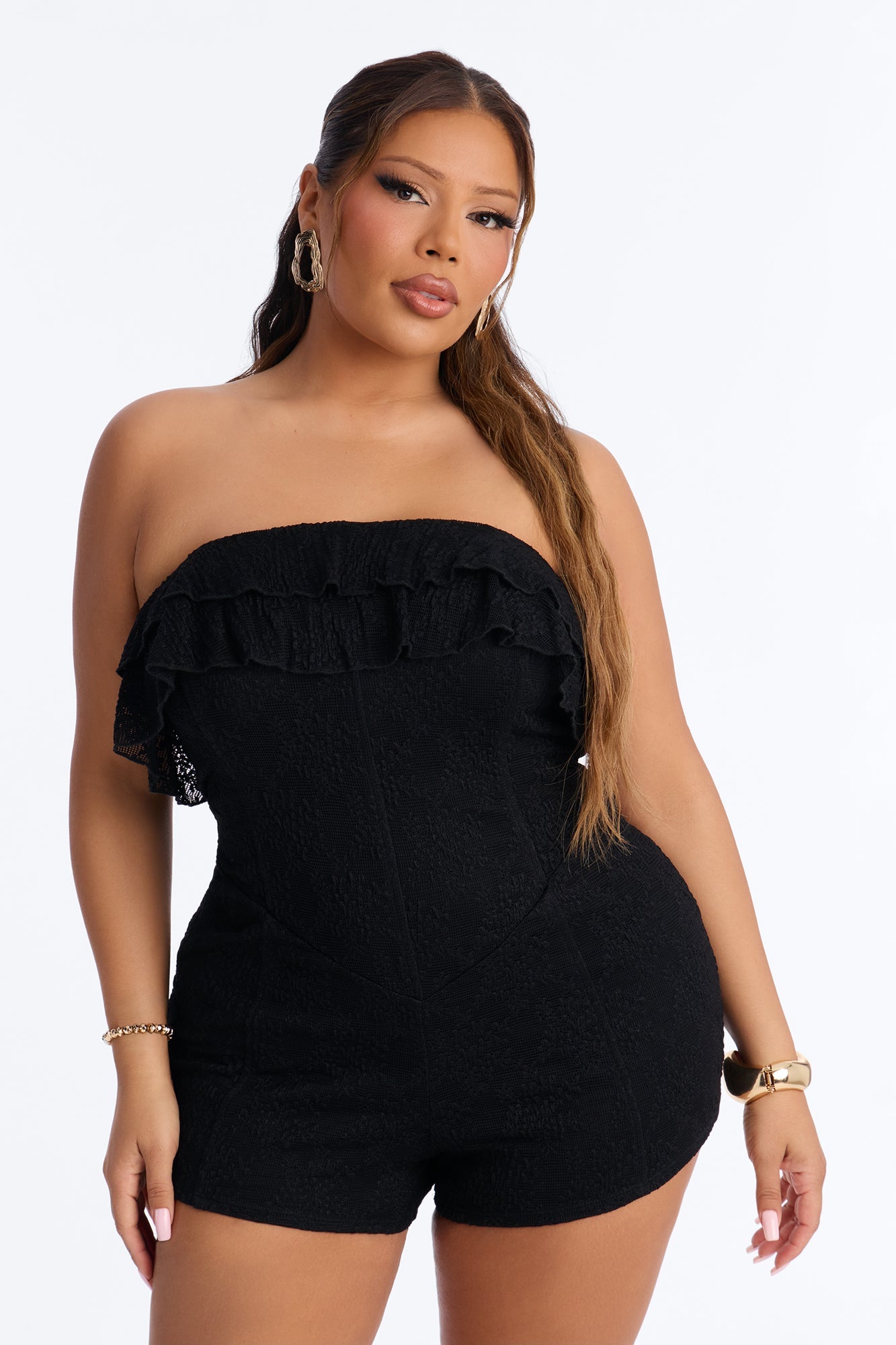 Leia Textured Lace Micro Romper - Black