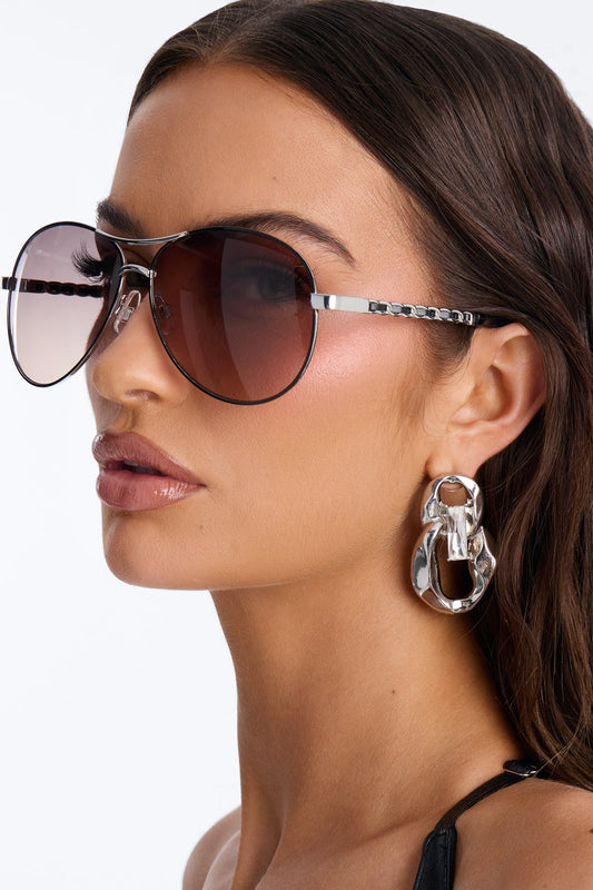Cute Co Pilot Sunglasses - Black/Silver