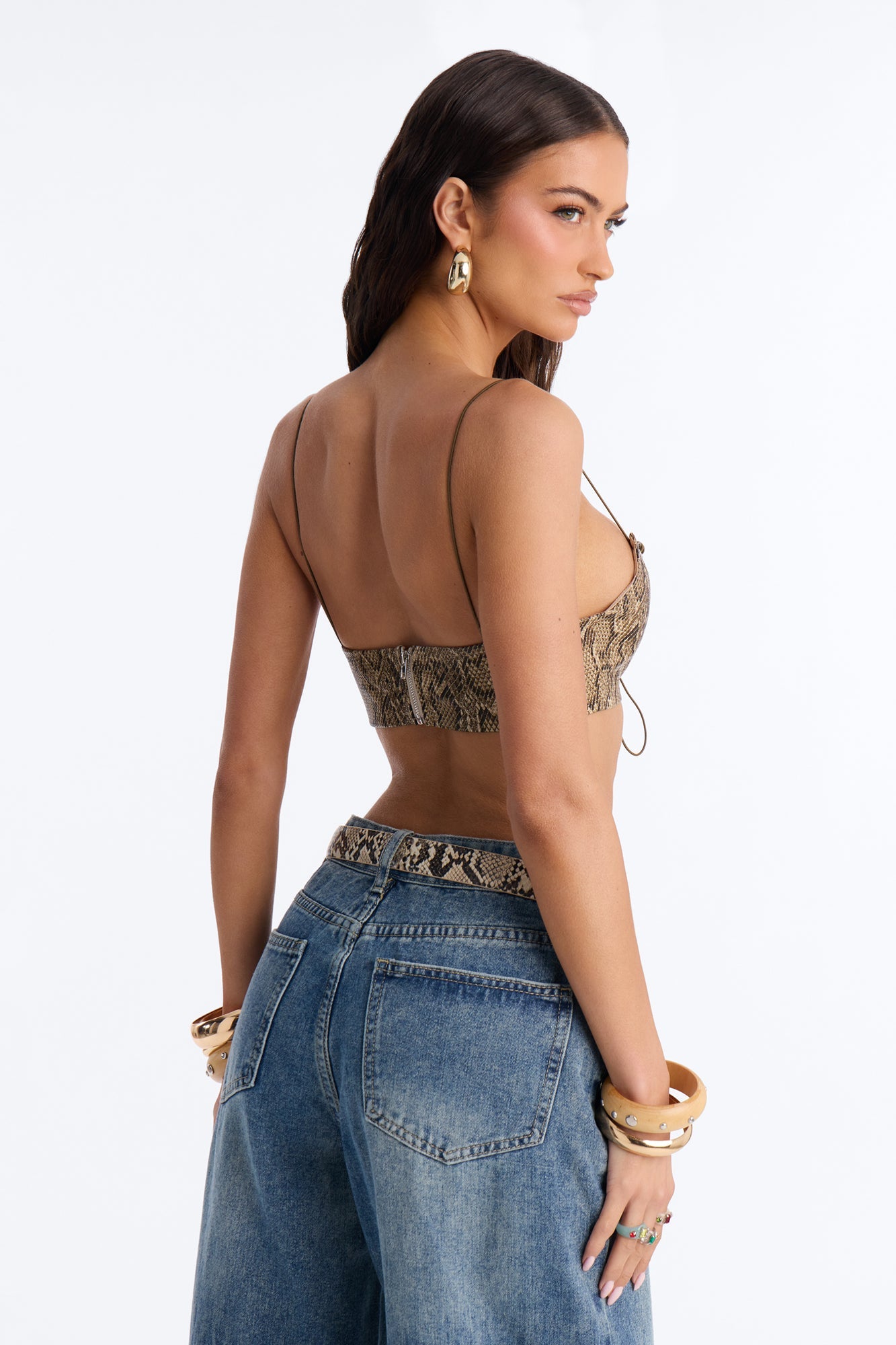 Rattle Me Faux Leather Bra Top - Brown/combo