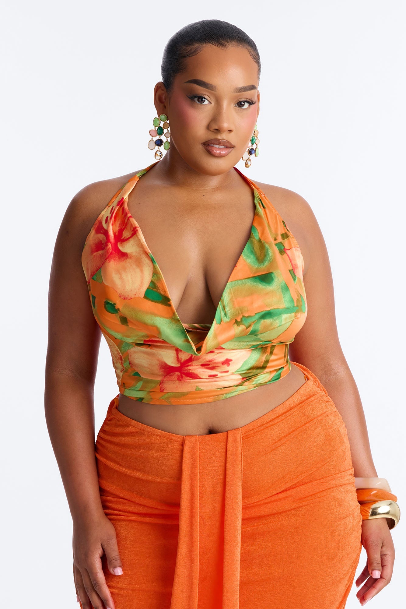 Vitamin Sea Overdose Tie Back Floral Satin Top - Multi Color