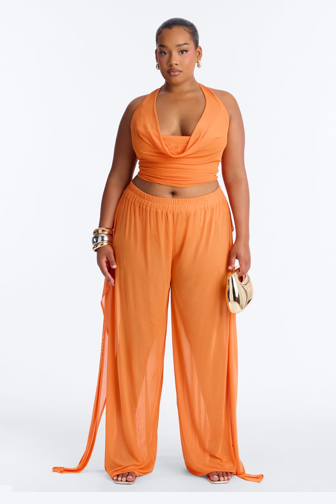 Sheer Obsession Mesh 3 Piece Pant Set - Orange