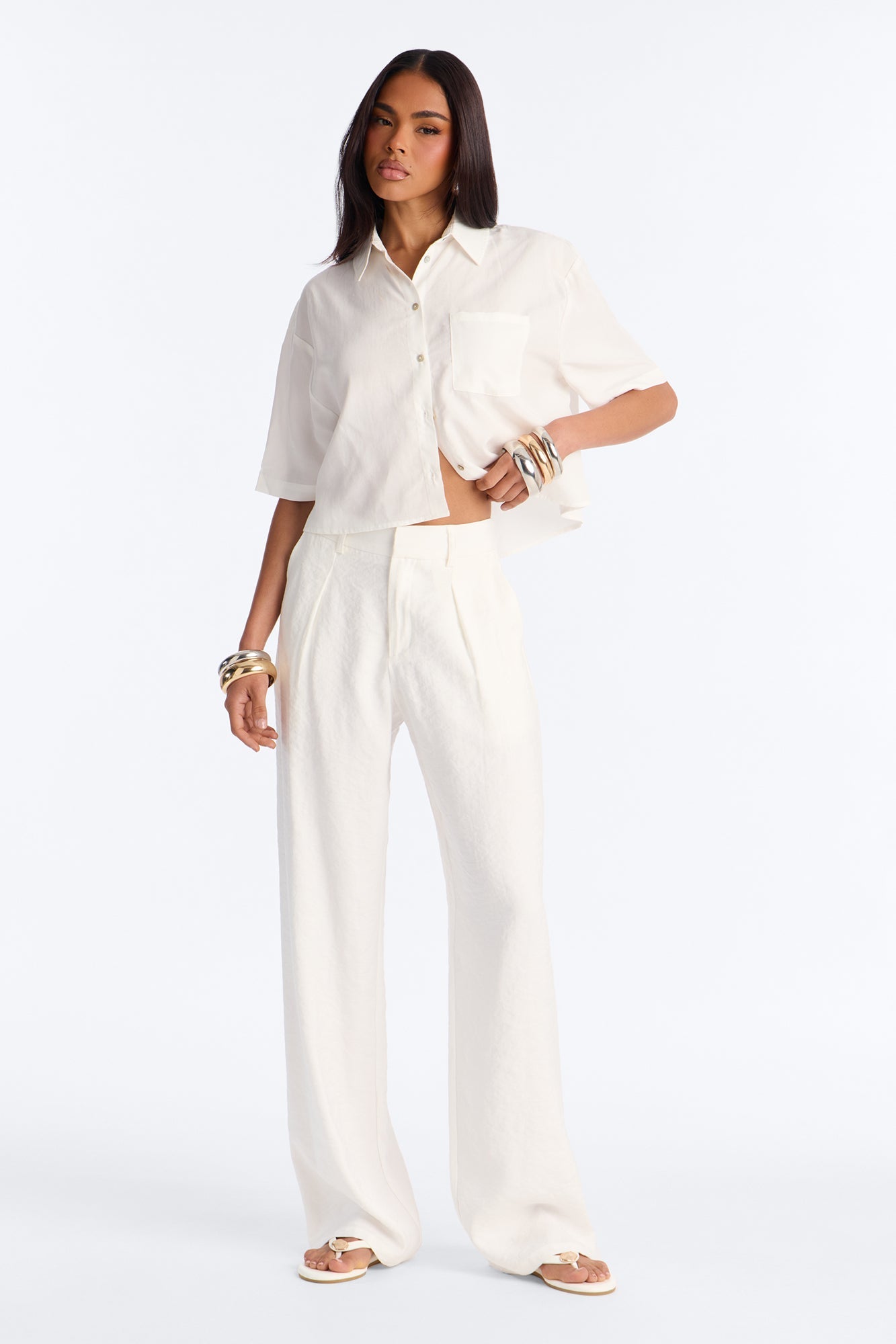Ashley Button Up Short Sleeve Shirt - White