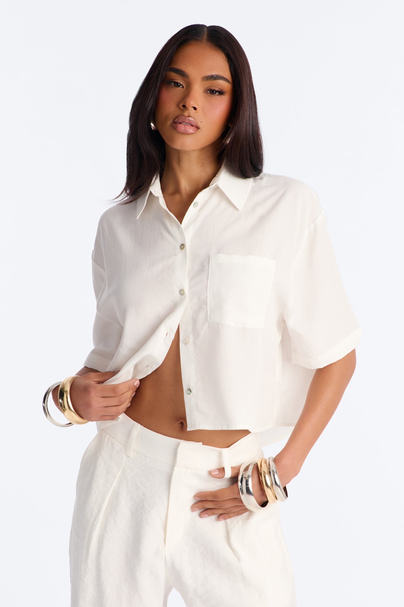 Ashley Button Up Short Sleeve Shirt - White