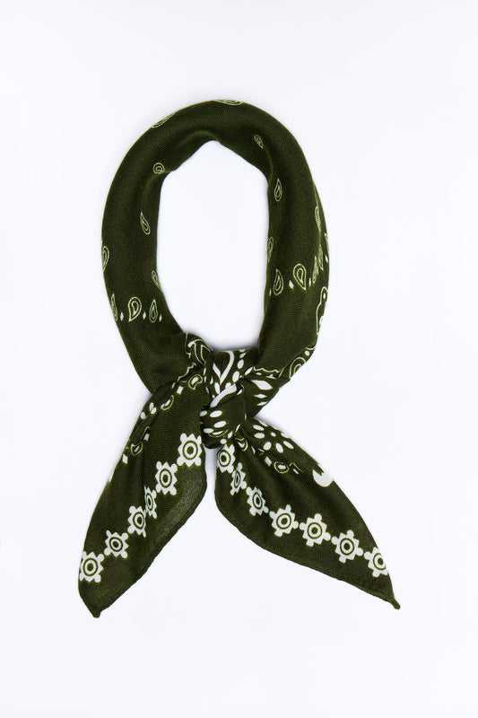 Rustic Paisley Head Scarf - Olive