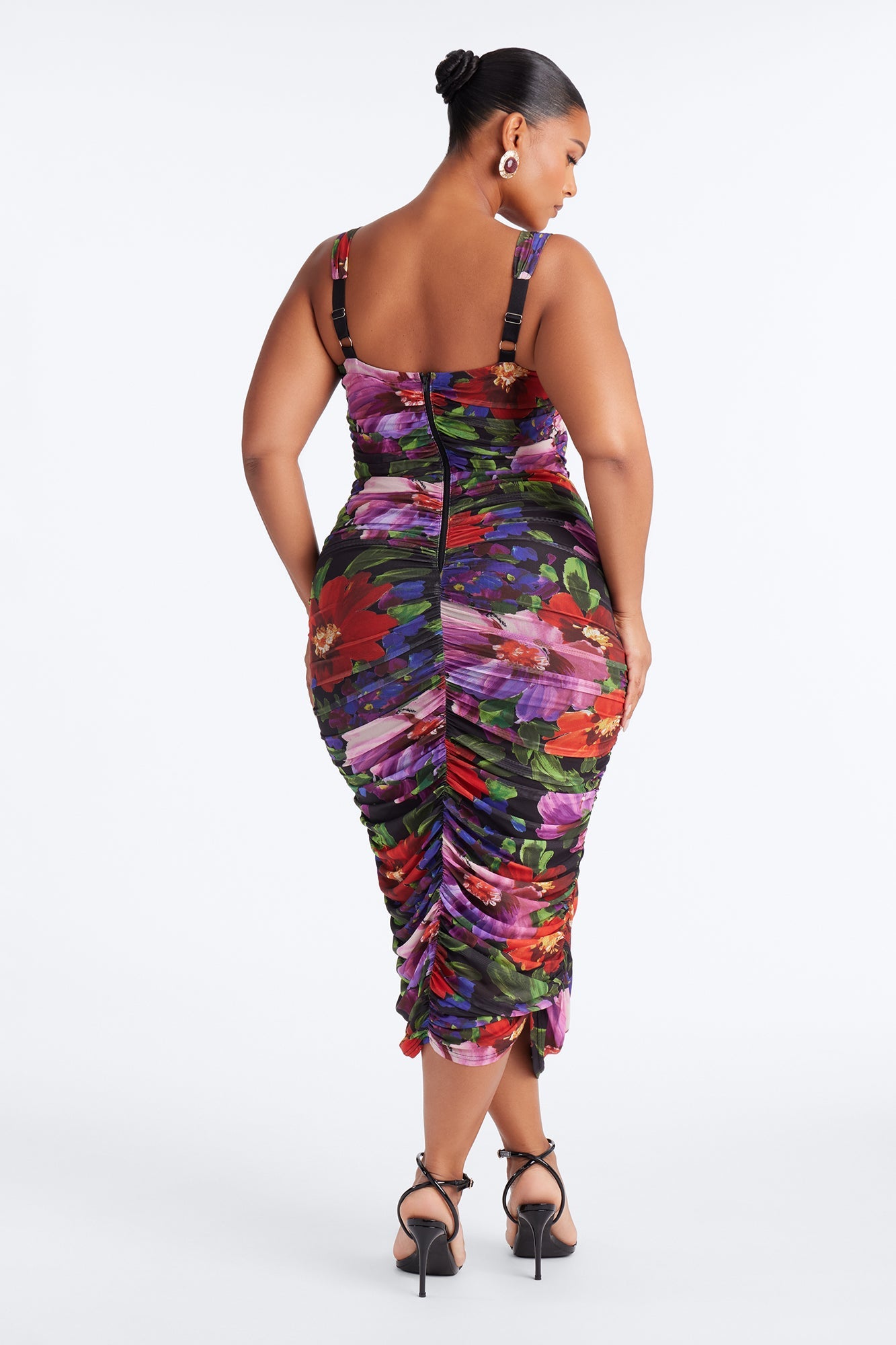 Natasha Floral Mesh Midi Dress - Black/combo