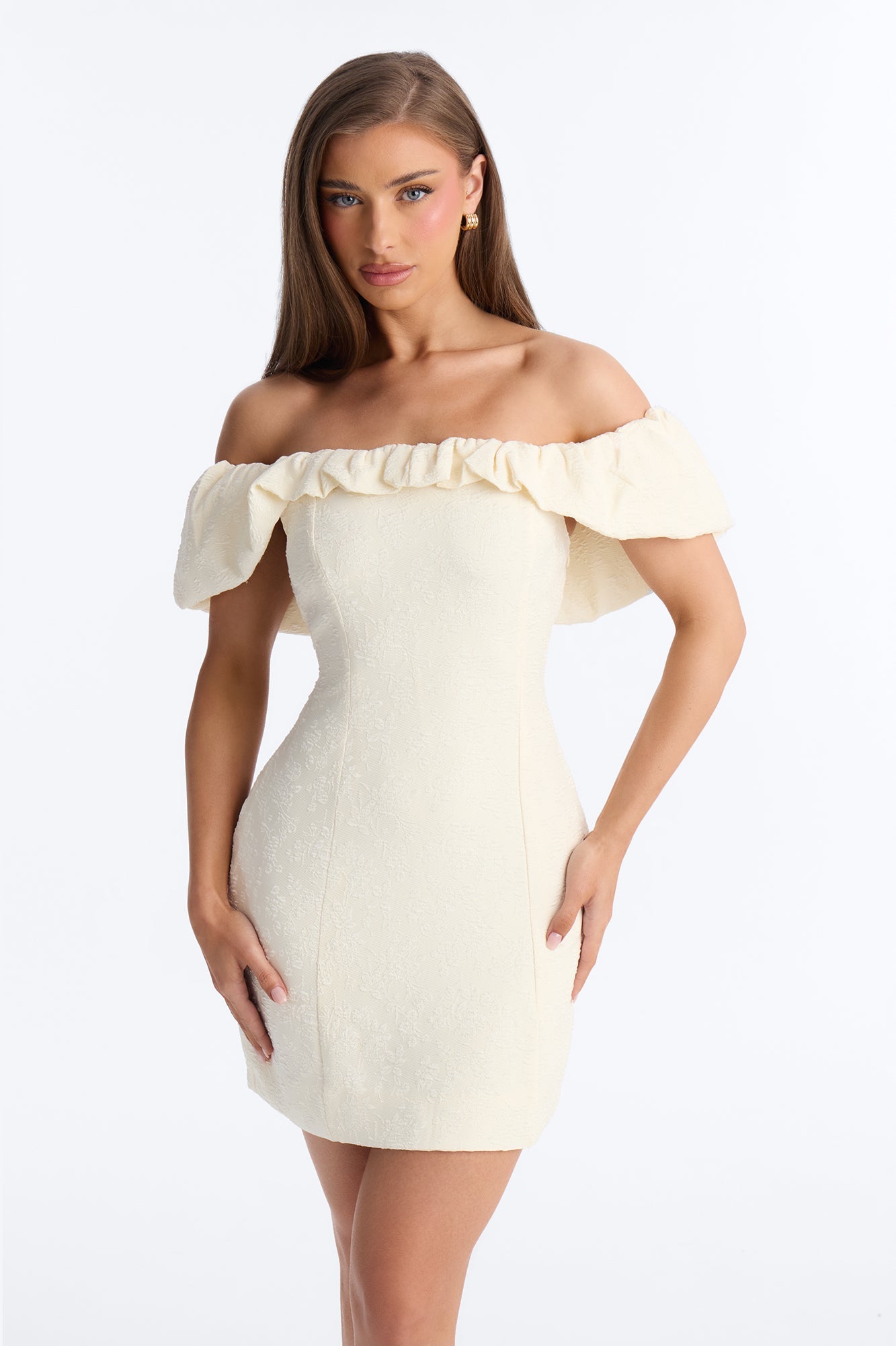 Leighton Ruffle Textured Mini Dress - Cream