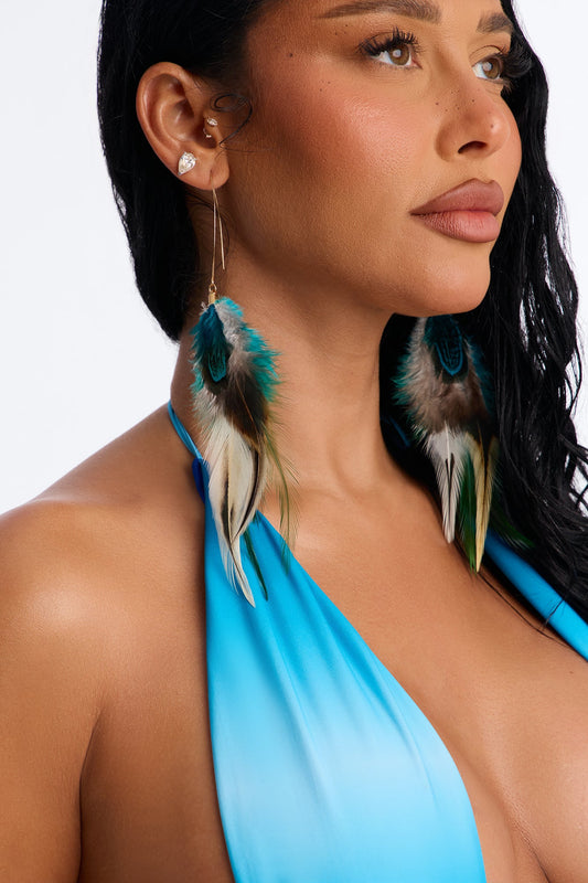 Whispering Feathers Earrings - Blue/combo