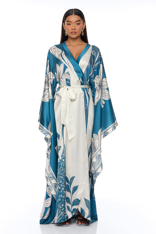 Junie Bell Sleeve Satin Kimono - Teal/combo