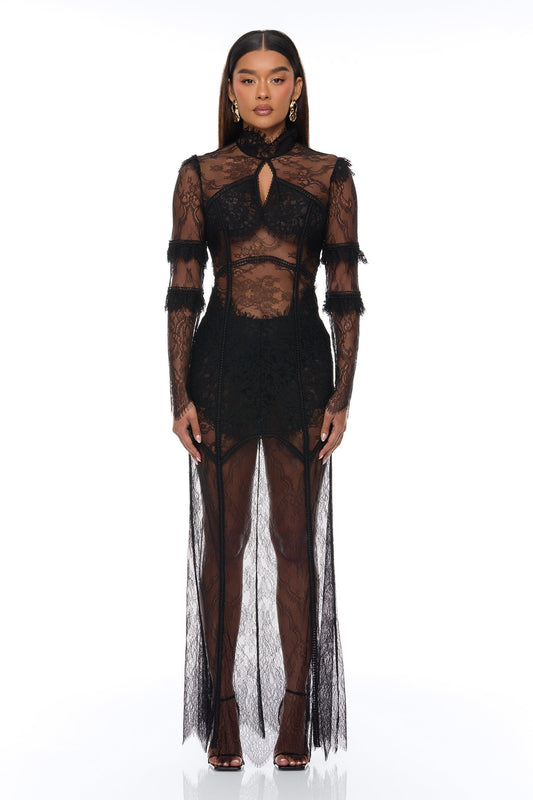 Lana Sheer Lace Maxi Dress - Black