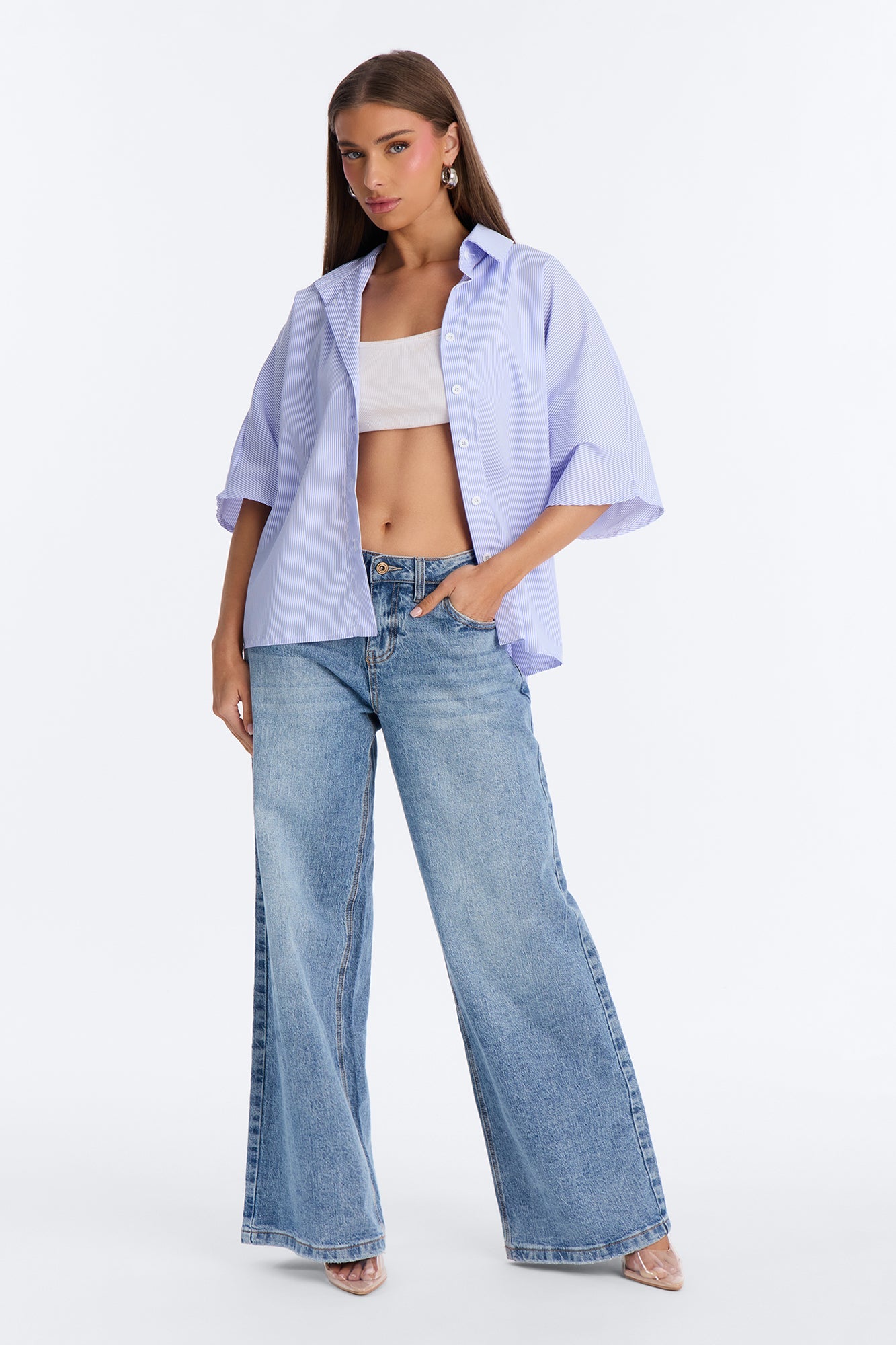 Quinn Tie Back Pinstripe Poplin Top - Blue/combo