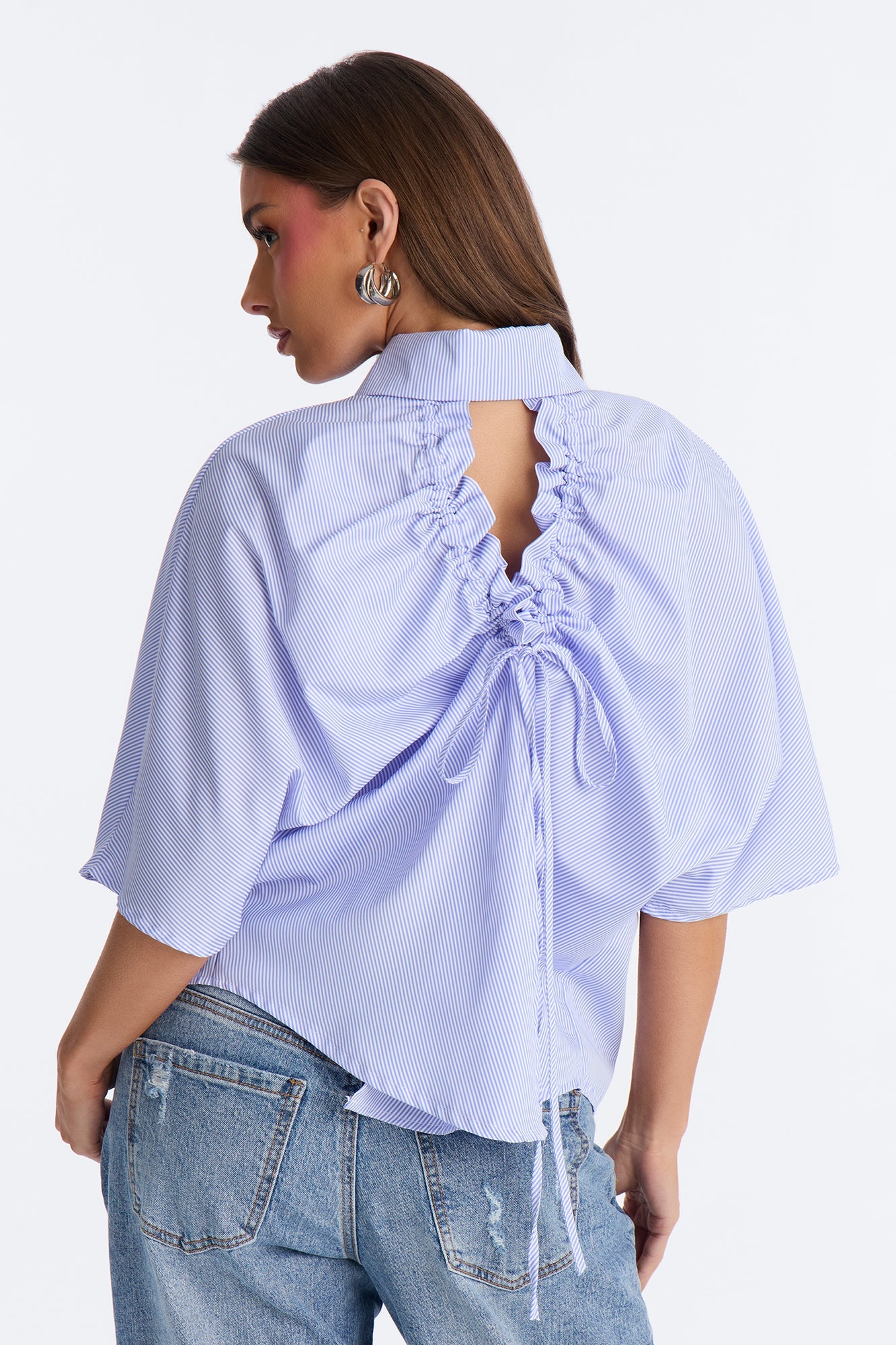 Quinn Tie Back Pinstripe Poplin Top - Blue/combo
