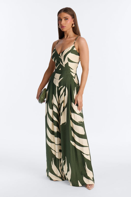 Short Tanya Tropical Wide Leg Jumpsuit - Green