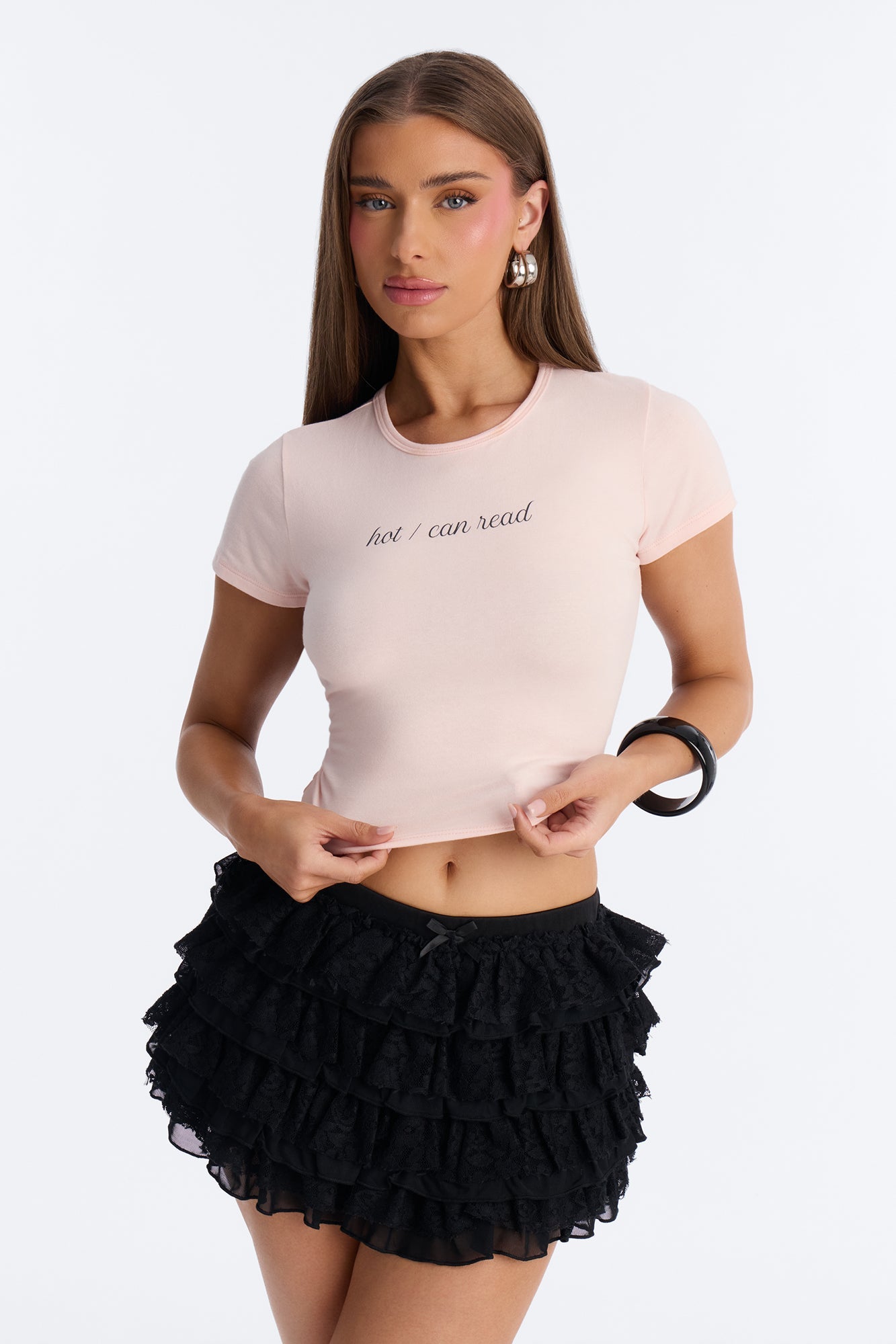 Hot Can Read Baby Tee - Light Pink