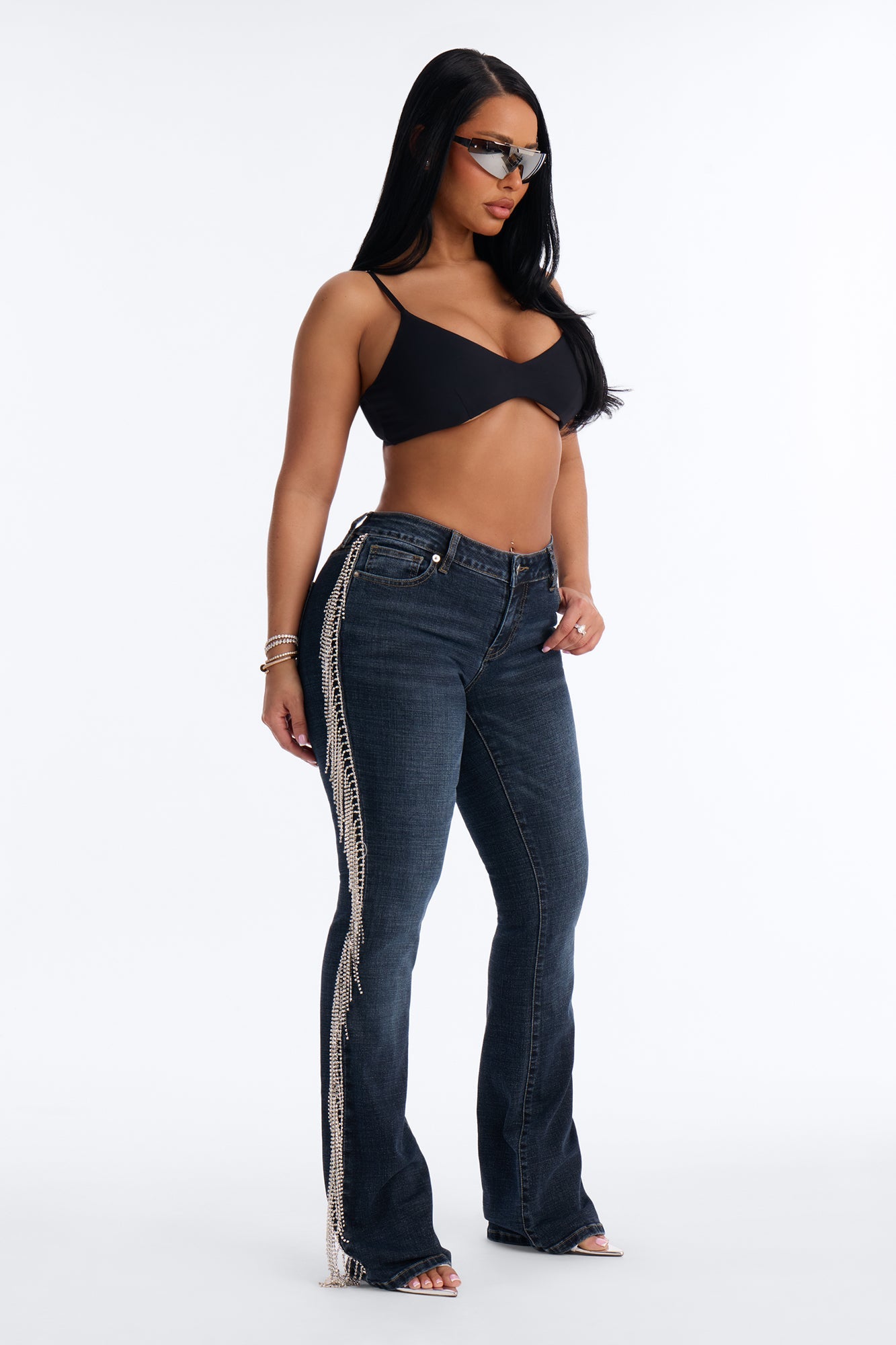 Cosmic Cowgirl Rhinestone Fringe Bootcut Jeans - Dark Wash