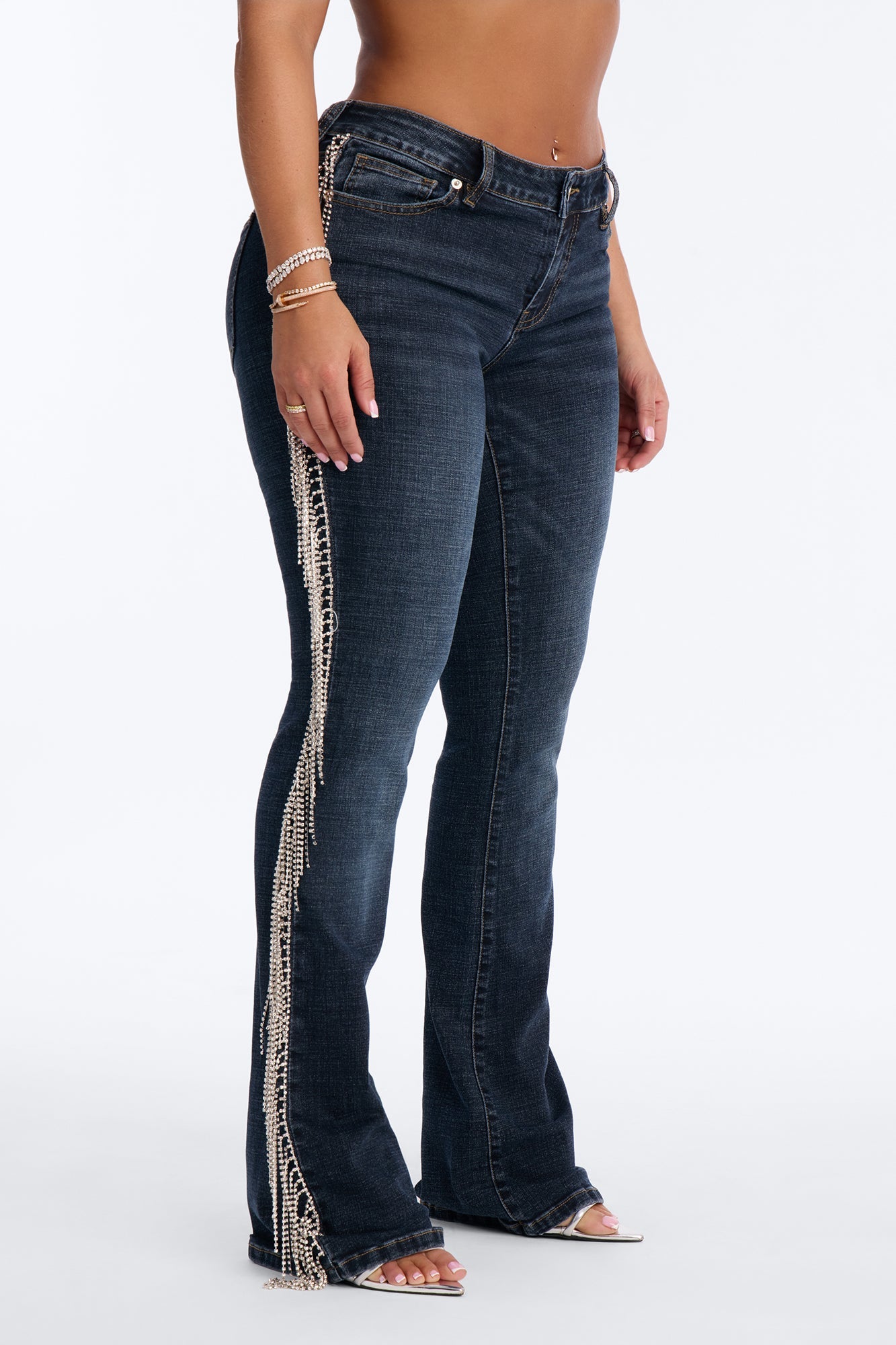 Cosmic Cowgirl Rhinestone Fringe Bootcut Jeans - Dark Wash