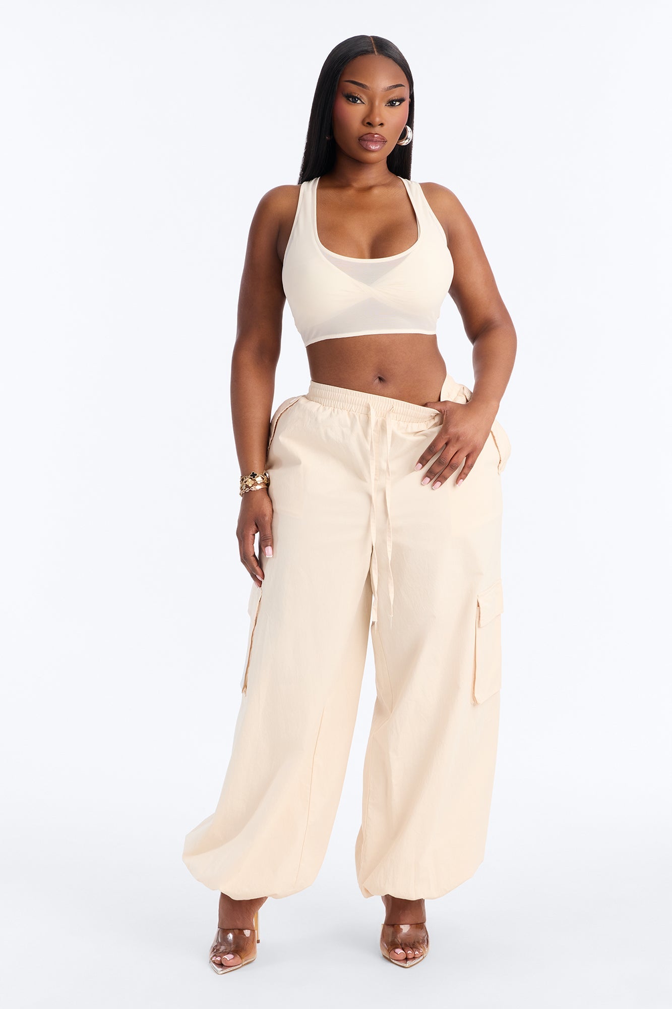 Power Mesh Racerback Bra Top - Bone