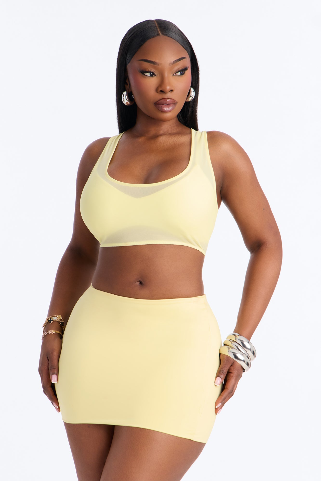 Power Mesh Racerback Bra Top - Yellow