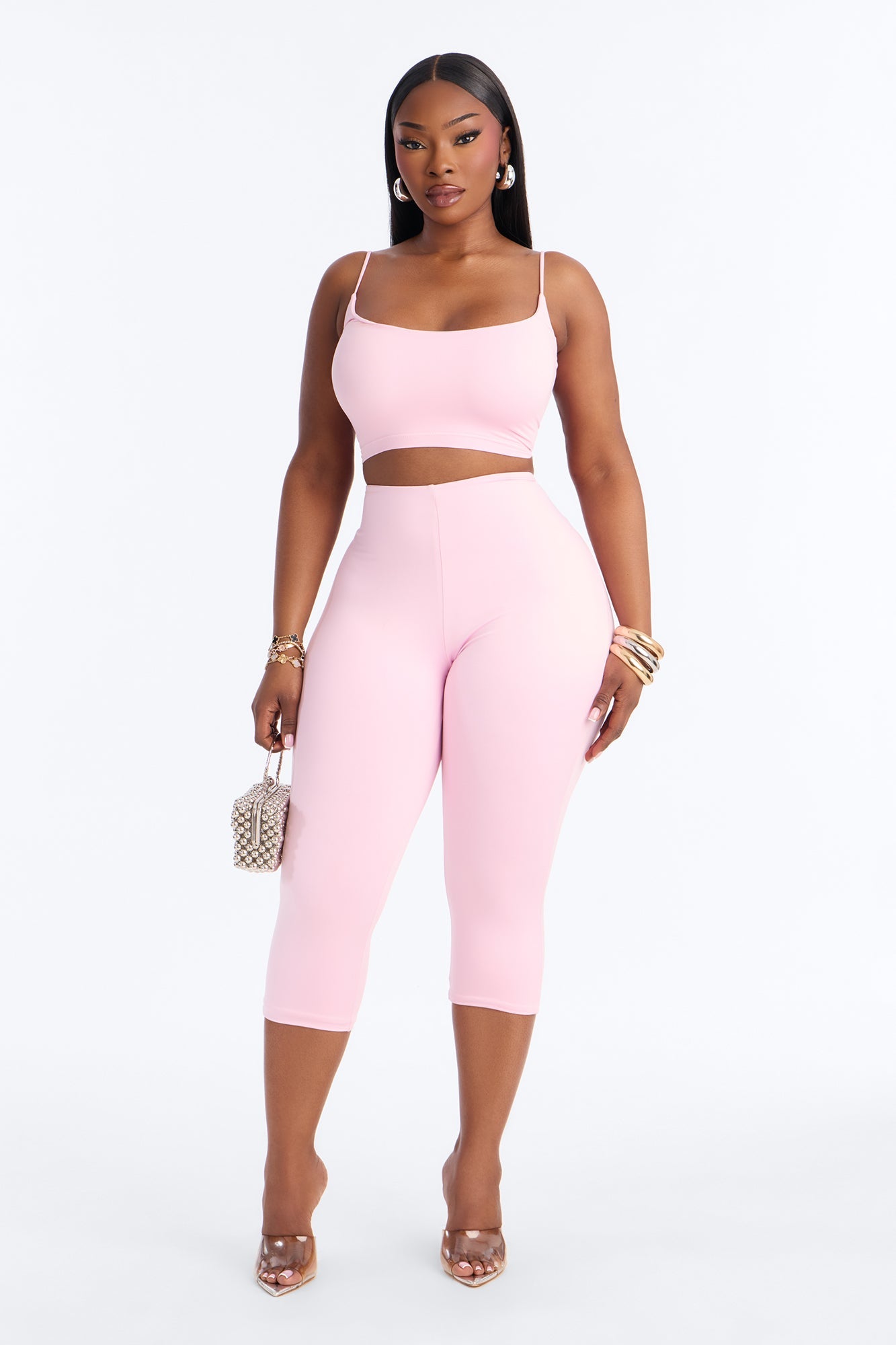 Seamless Smooth Base Layer Double Lined Cami Crop Top - Light Pink