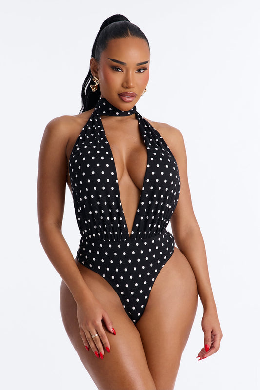 Lola Deep V-Neck Polka Dot Bodysuit - Black/combo