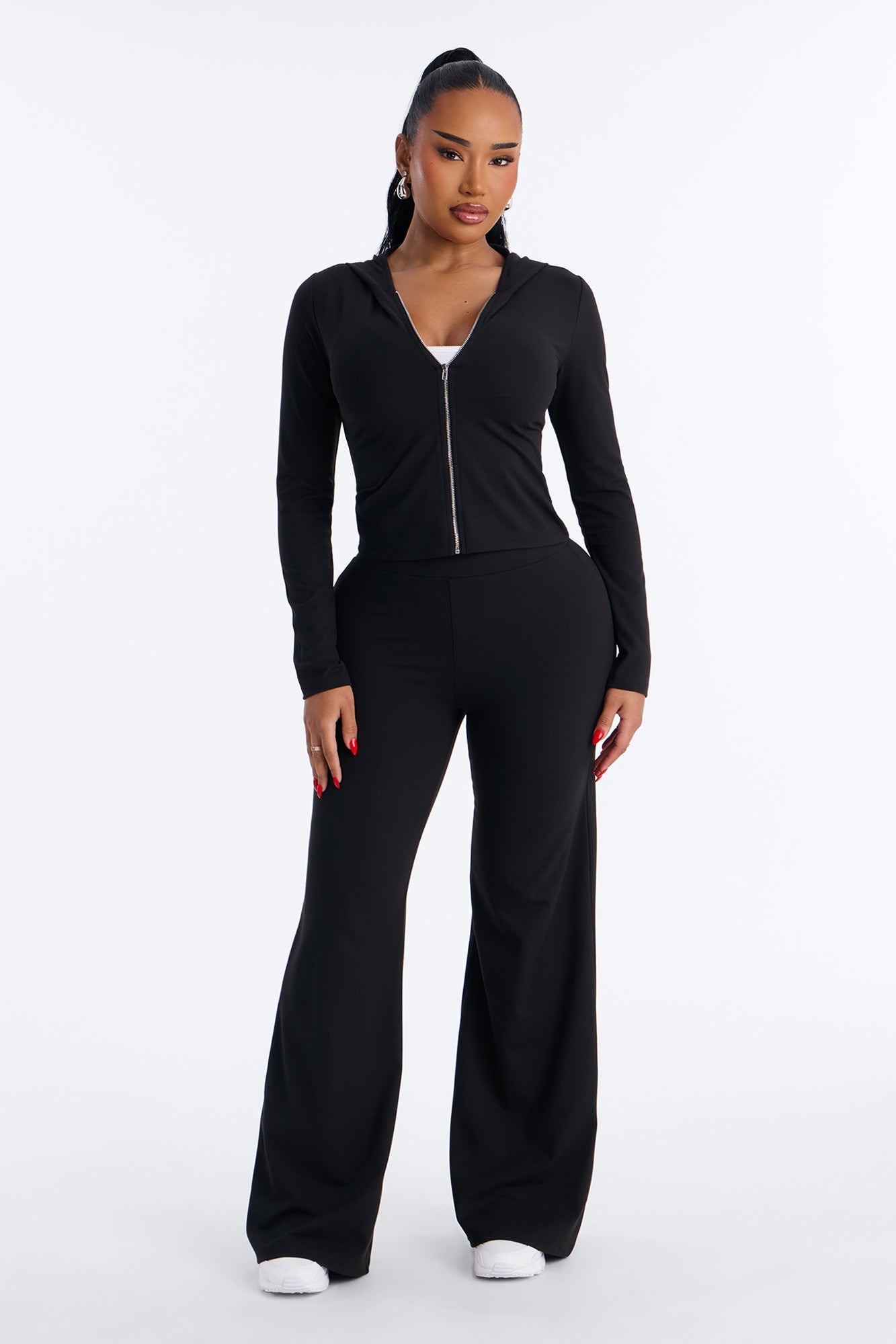 Casual Vibe Zip Up Hoodie Pant Set - Black