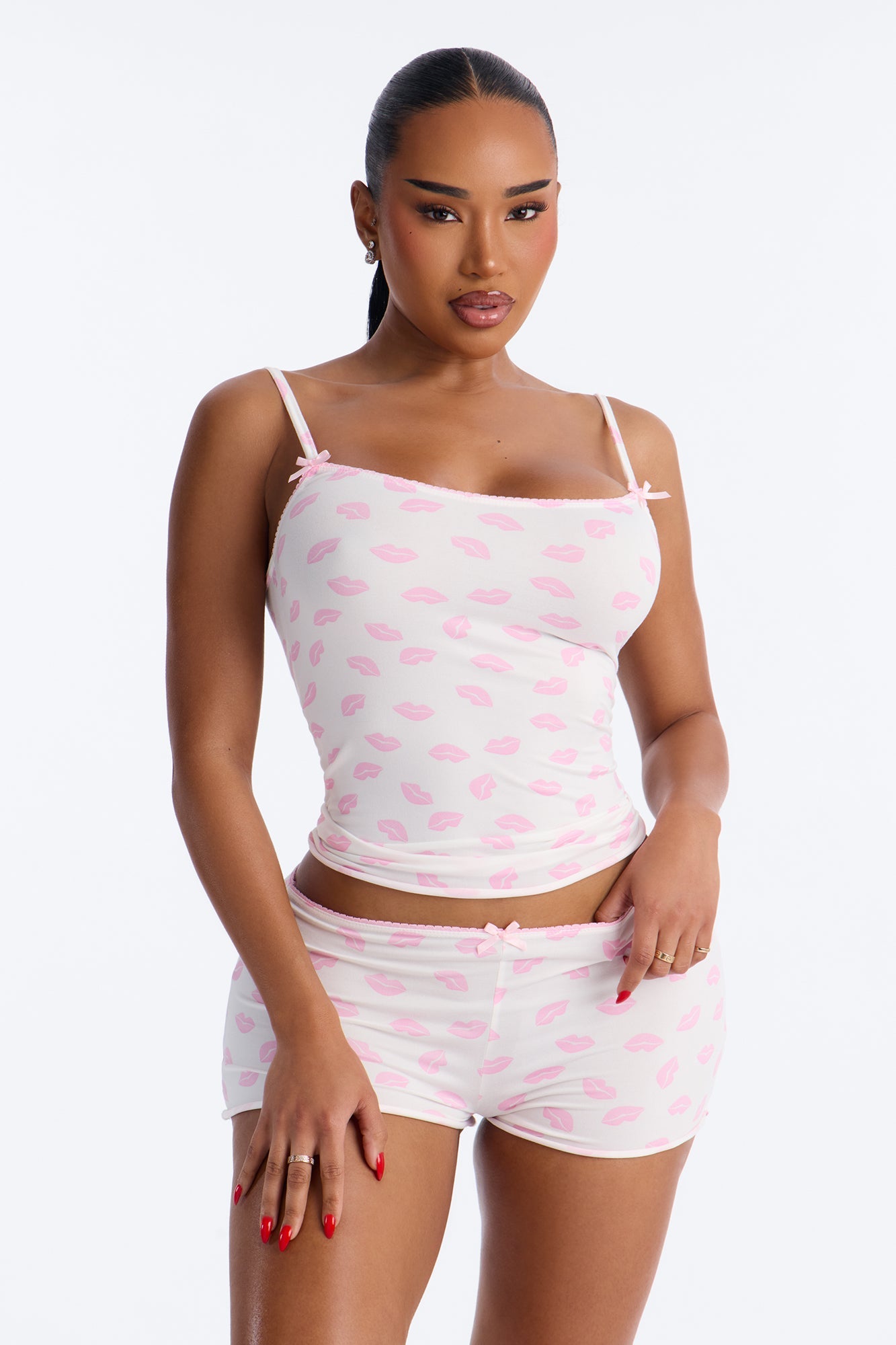 Kisses To You Bow Cami PJ Short Set - White/combo
