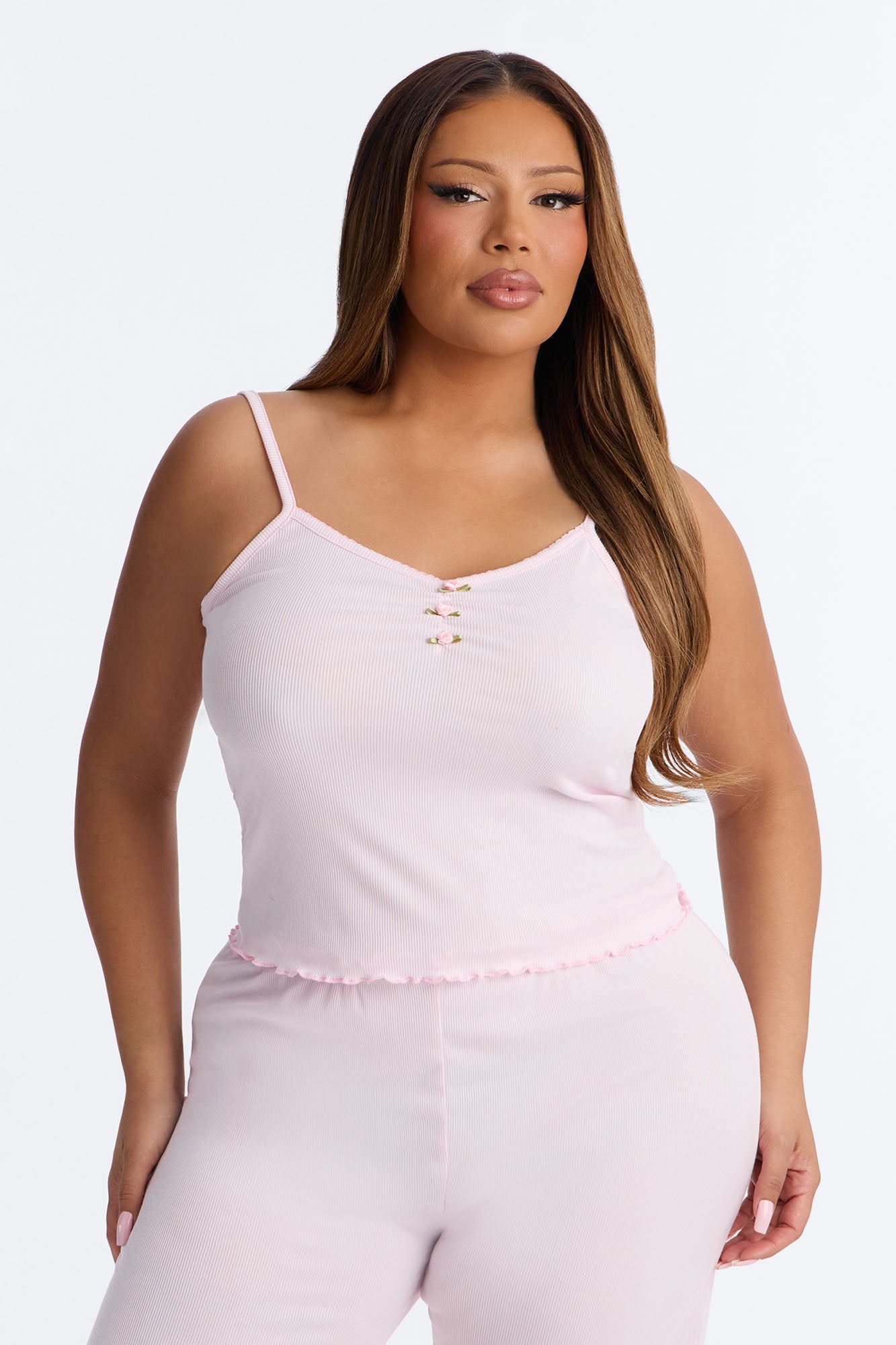 Dozing Off Ribbed PJ Pant Set - Light Pink