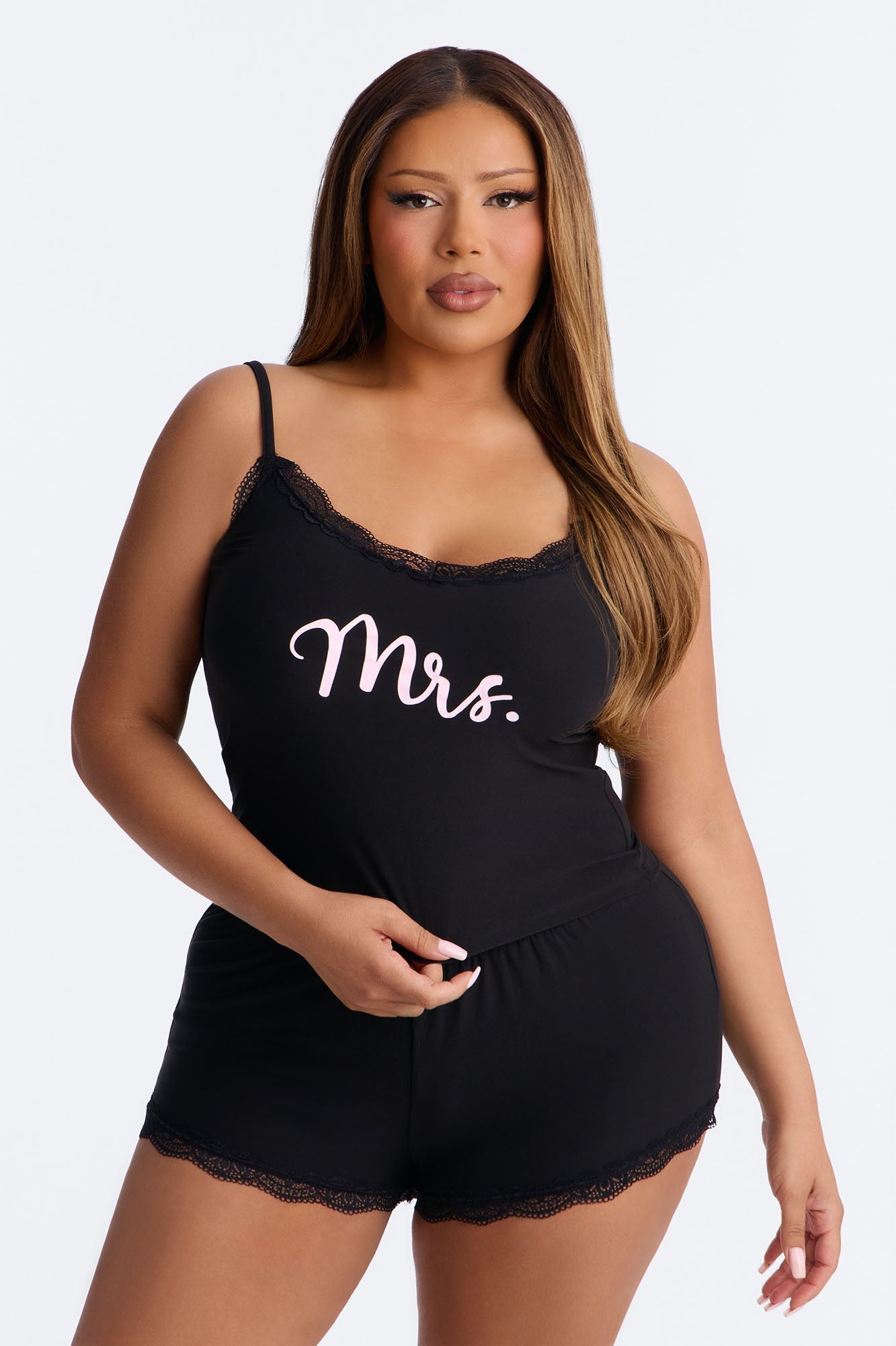 Mrs. Cami & Short PJ Set - Black/Pink