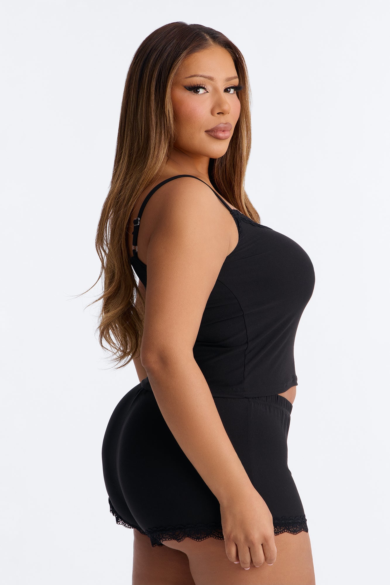 Mrs. Cami & Short PJ Set - Black/Pink