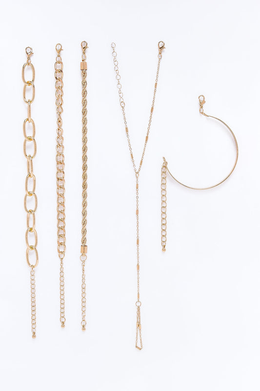 Lori 5 Piece Hand Chain Bracelet Set - Gold