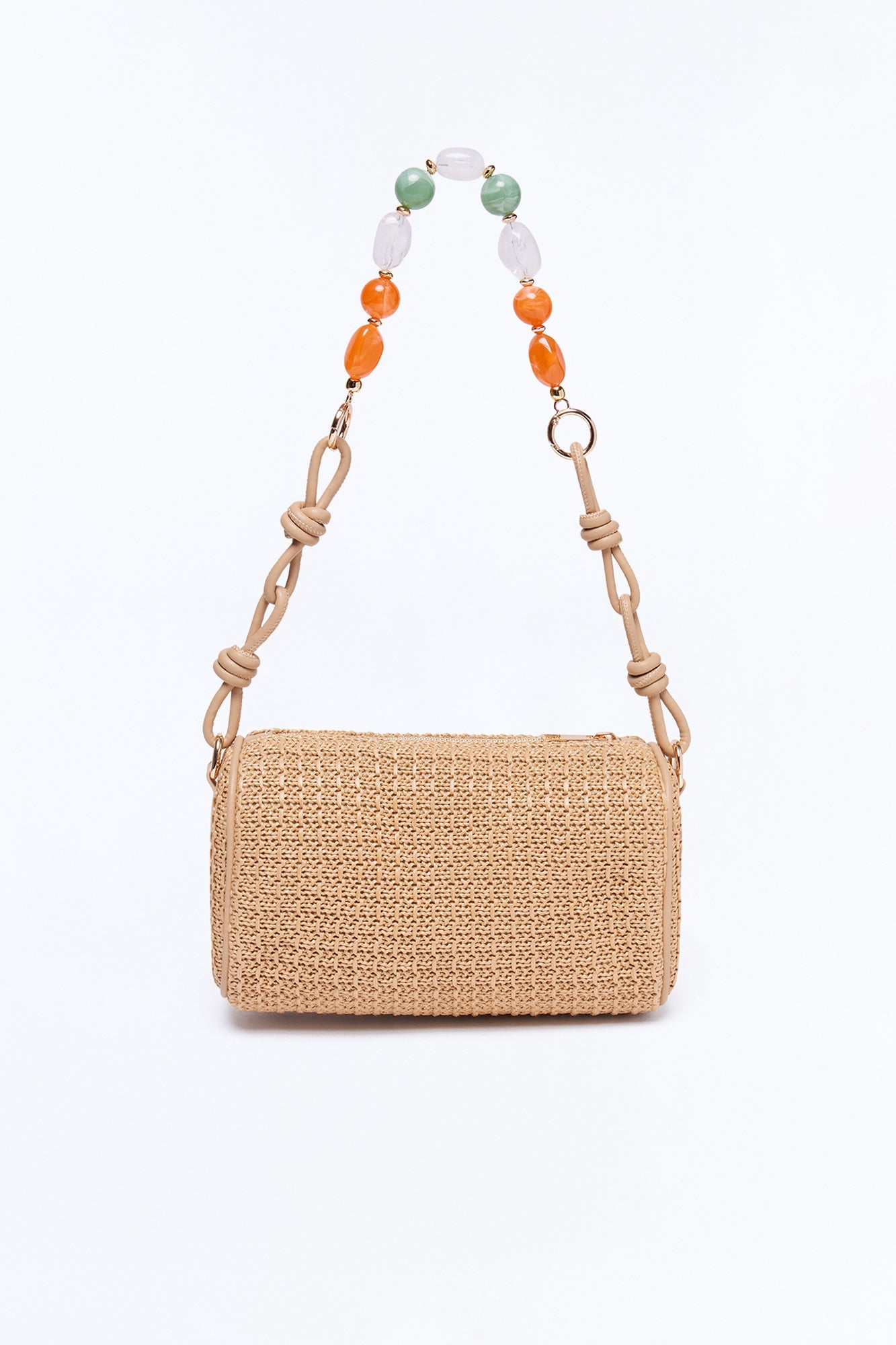 Sand And Sea Straw Jeweled Shoulder Handbag - Tan