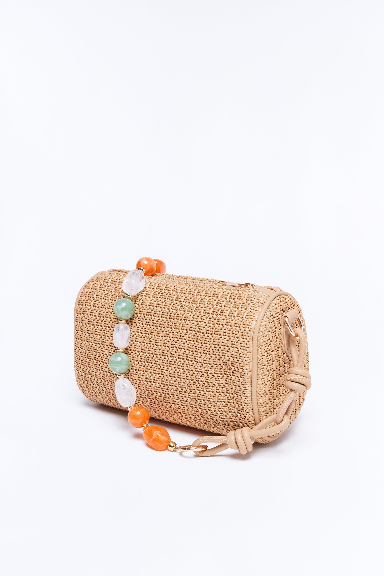 Sand And Sea Straw Jeweled Shoulder Handbag - Tan