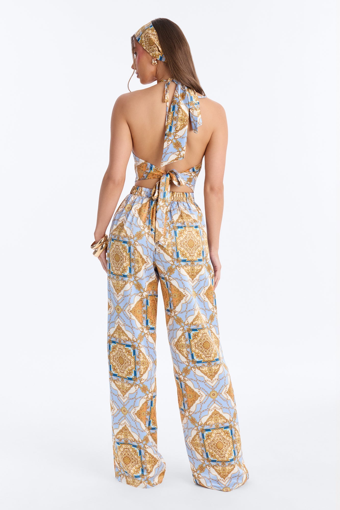 Nadia Satin 3 Piece Pant Set - Blue/combo
