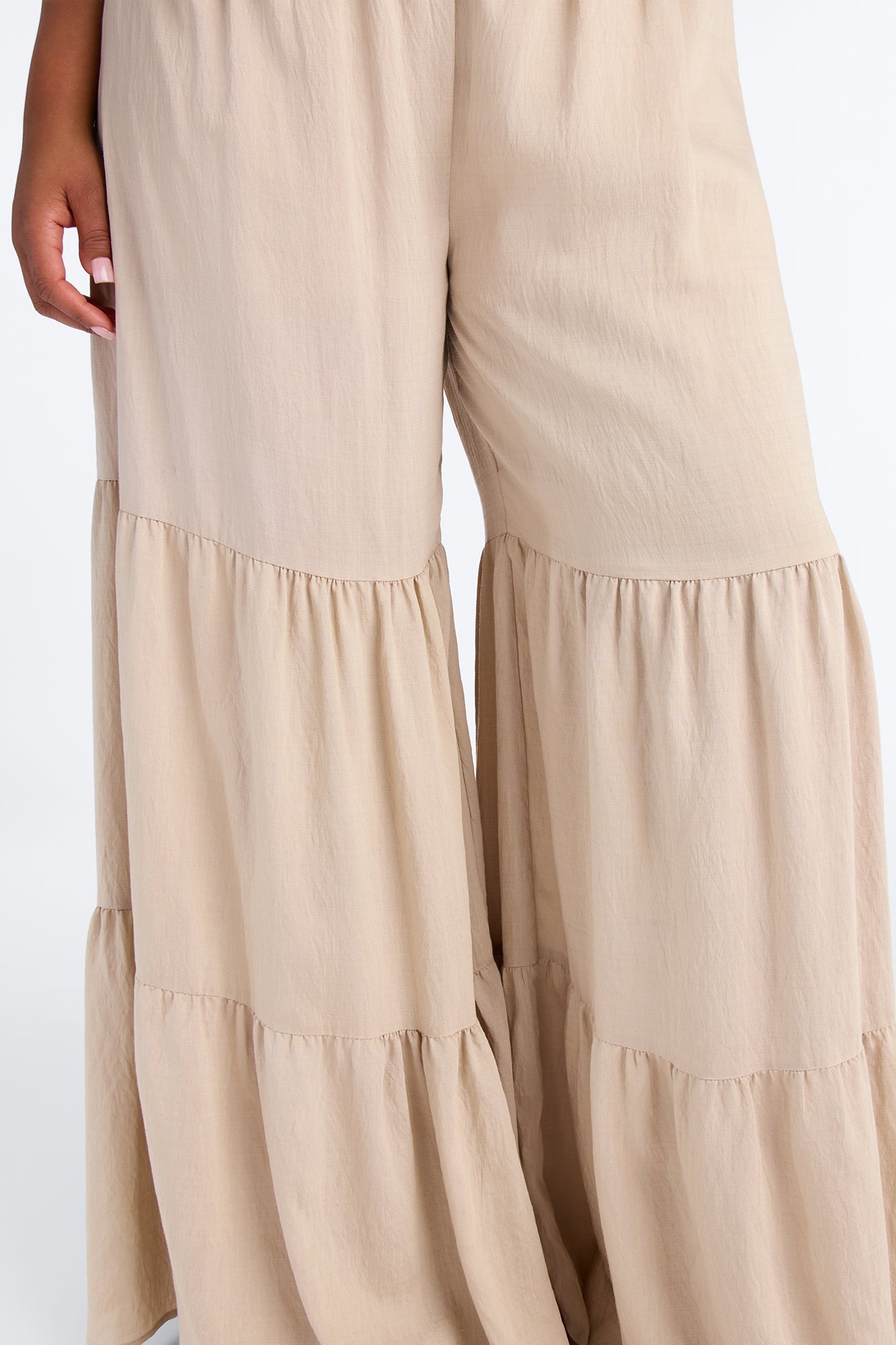 Jaysa Linen Halter Tiered Pant Set - Taupe