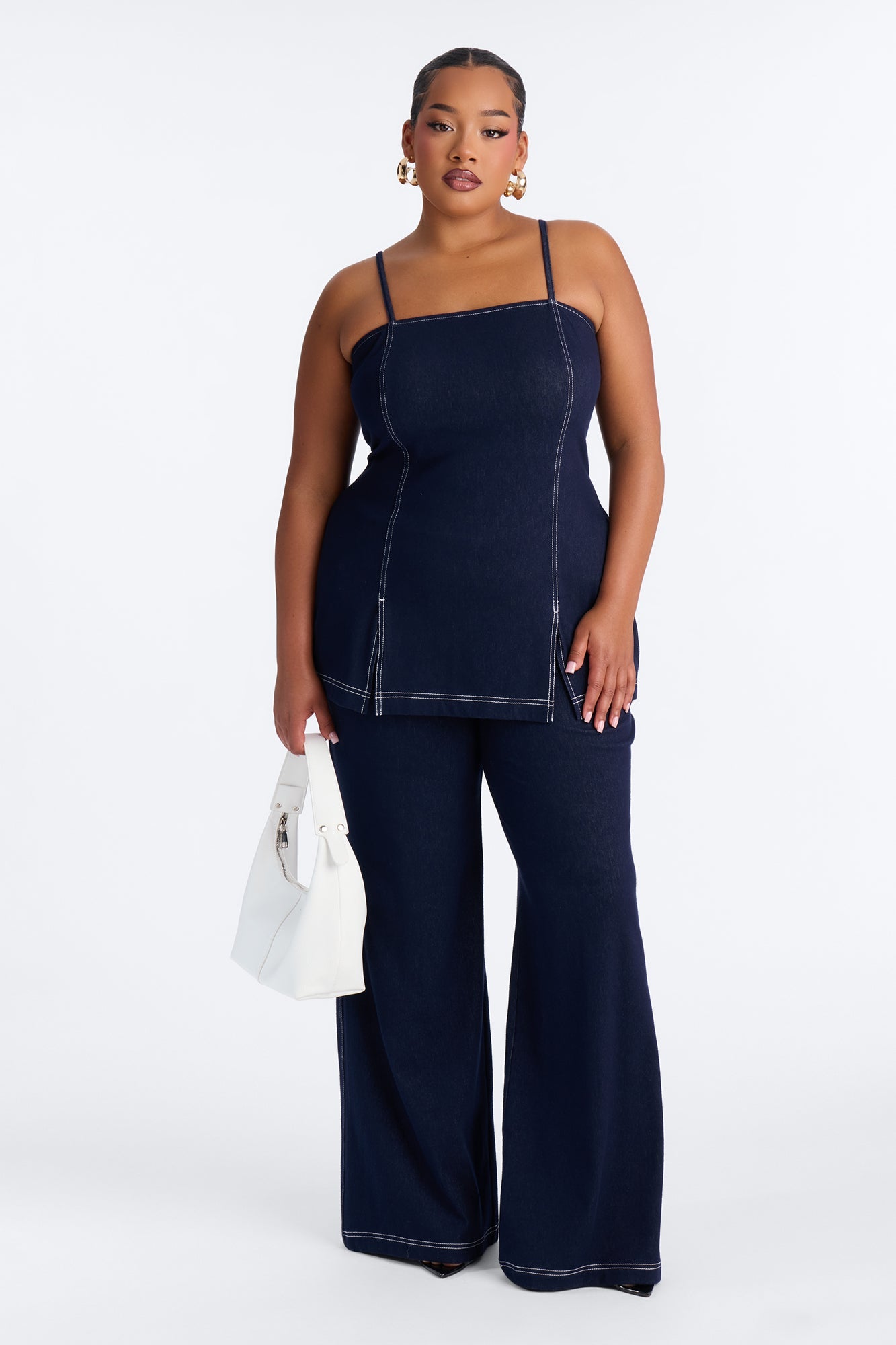 Diana Knit Denim Pant Set - Dark Wash