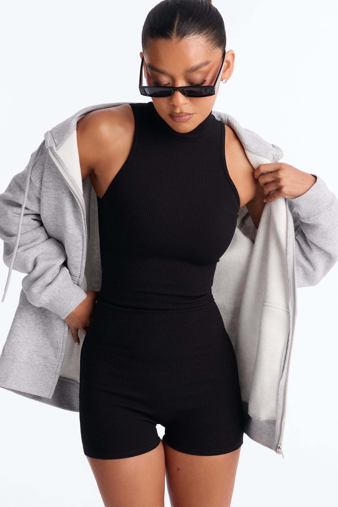 Maribel Snatched Sleeveless Romper - Black