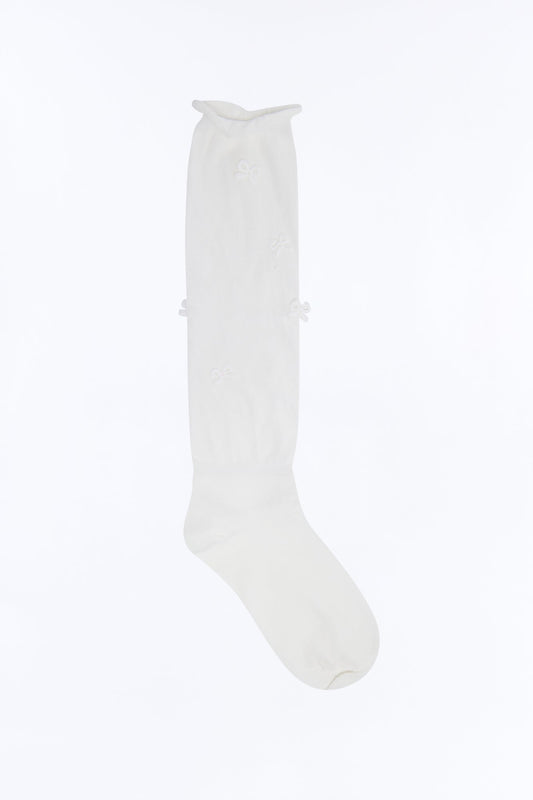Bows On Bows Knee High Socks - White