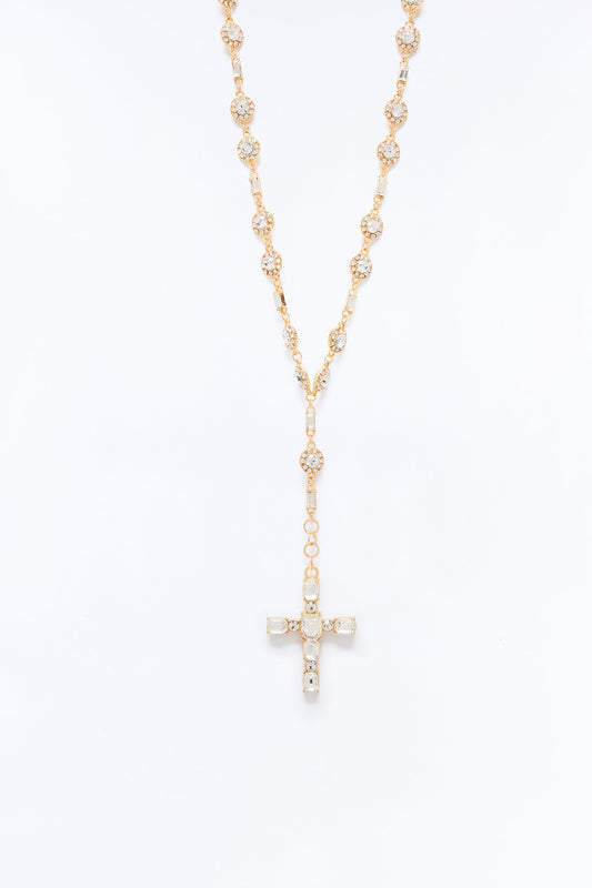 Icy Praise Rhinestone Lariat Necklace - Gold