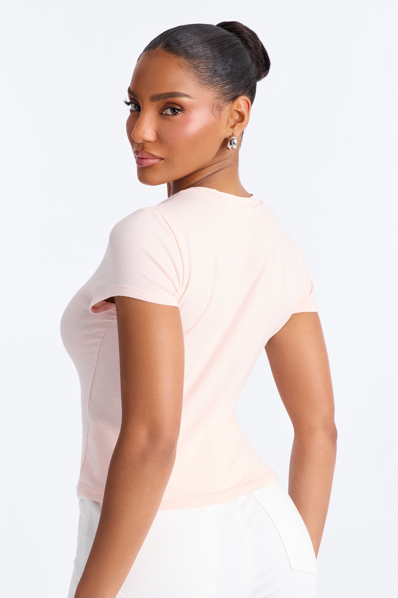 Cherry Embellished Baby Tee - Light Pink