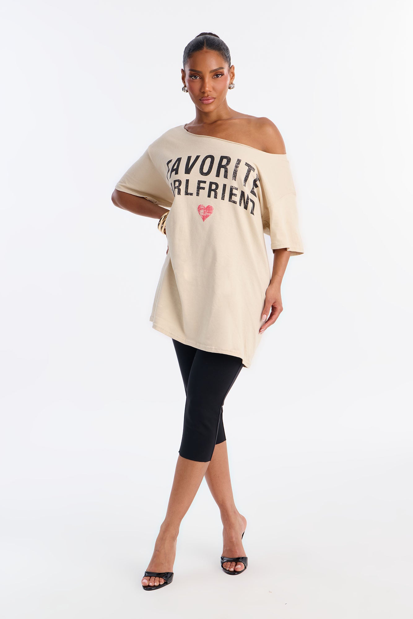 Favorite Girlfriend Off Shoulder Tee - Sand