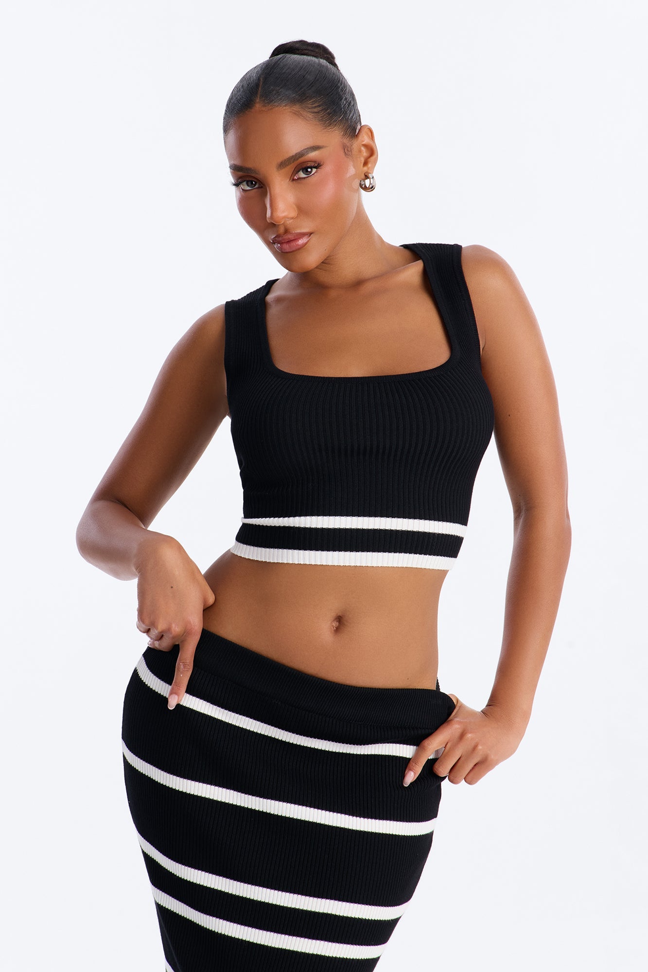 Renee Striped Sweater Ruffle Maxi Skirt Set - Black