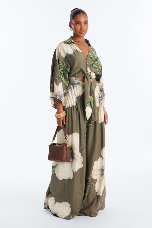 Vacation Vibe Floral Wide Leg Jumpsuit - Green