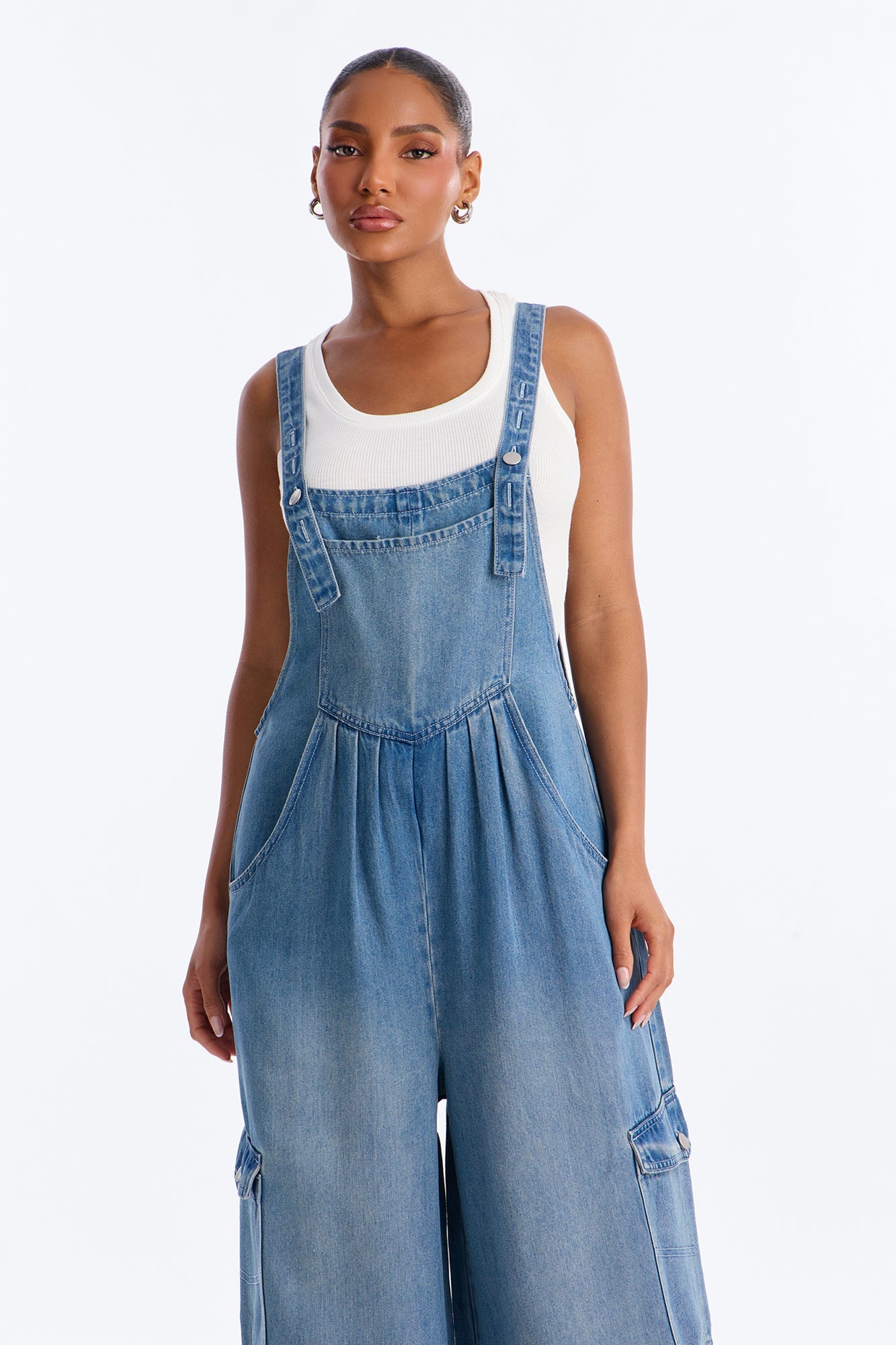 Nosara Drapey Denim Overalls - Vintage Wash