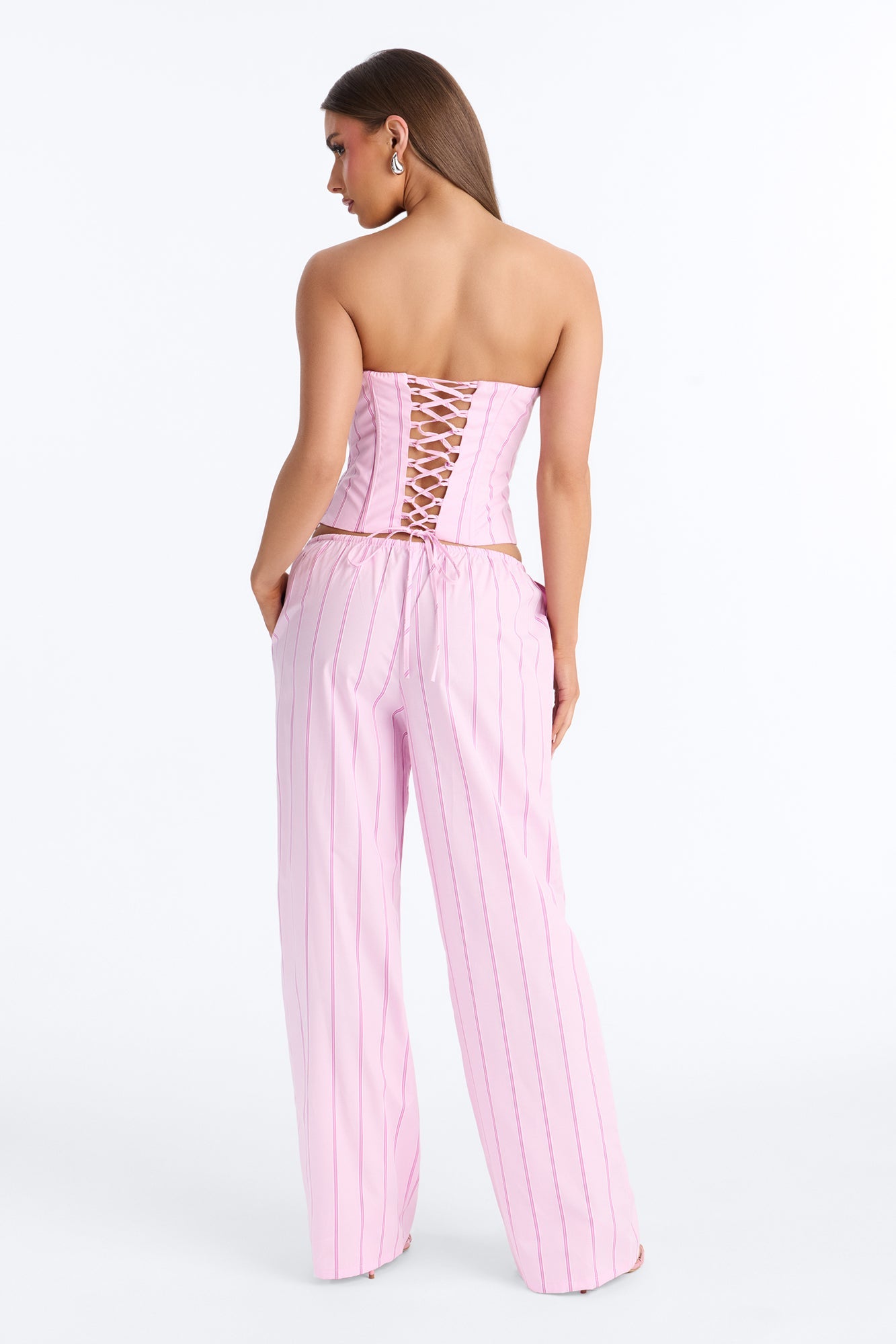City Doll Corset Pinstripe Pant Set - Pink/combo