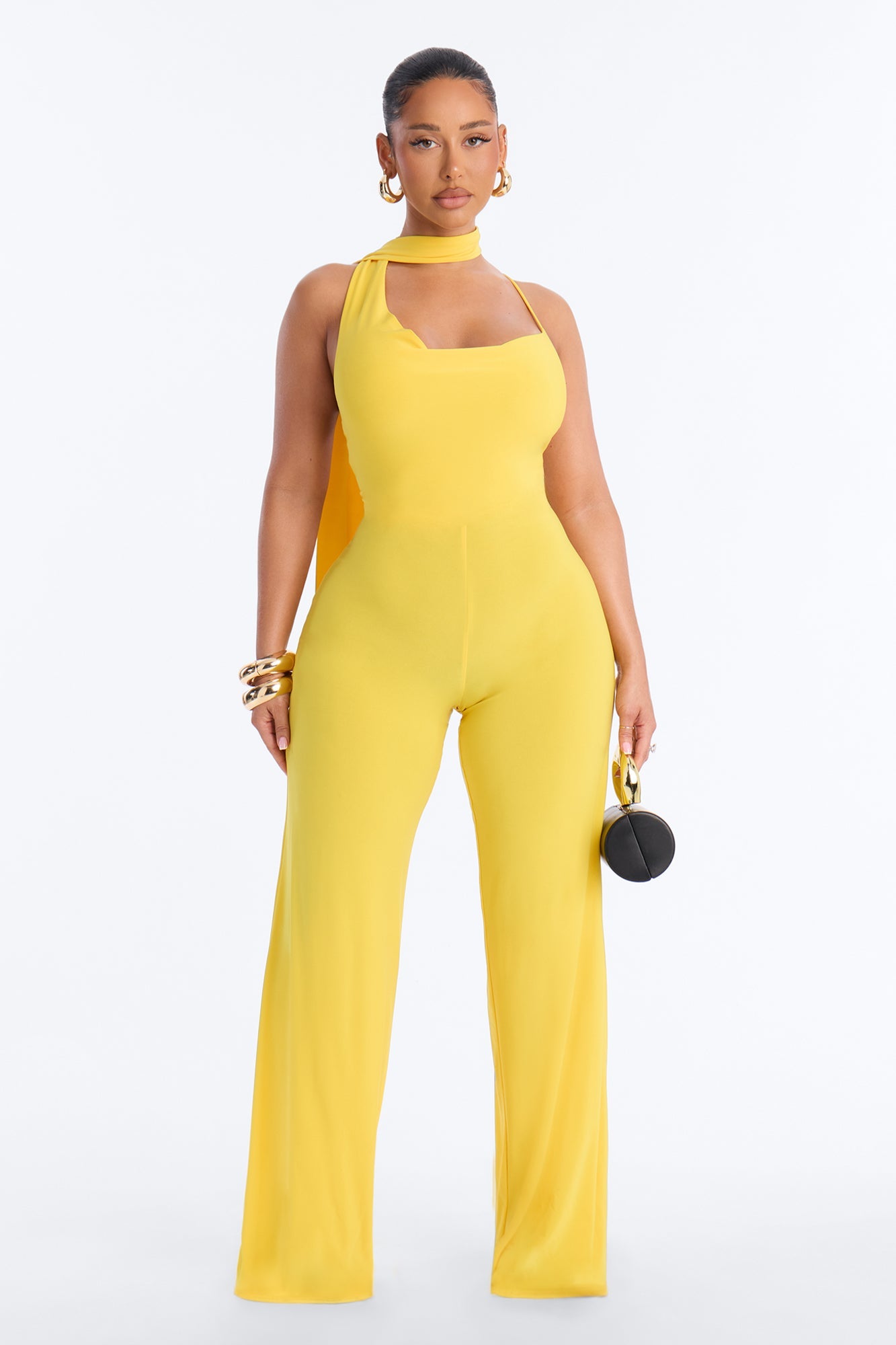 Maliyah Draped Scarf Wide Leg Jumpsuit - Yellow