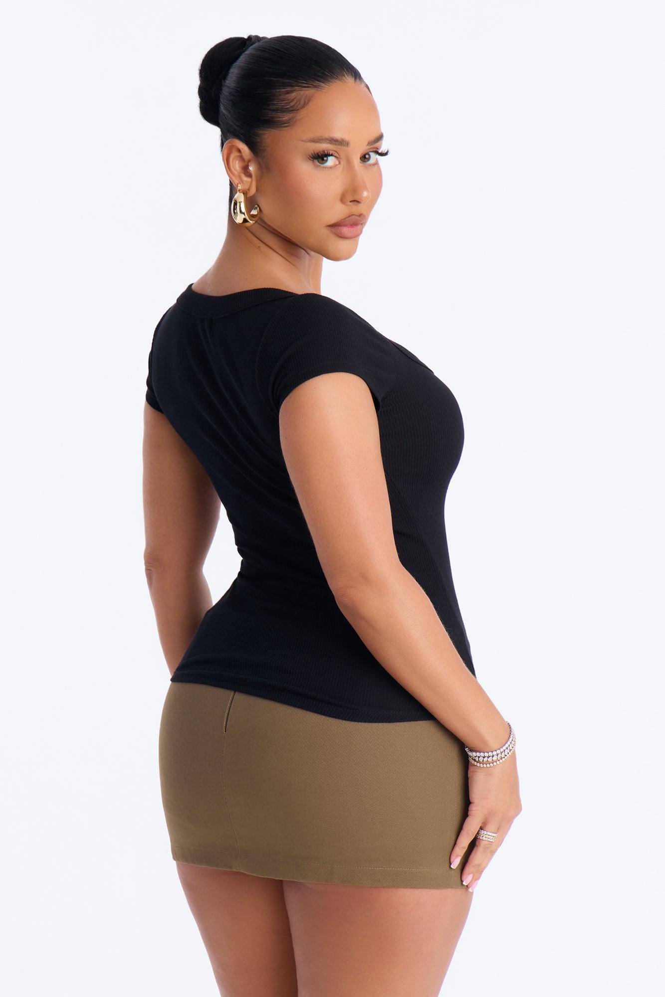 Everyday Ribbed Cap Sleeve Baby Tee - Black