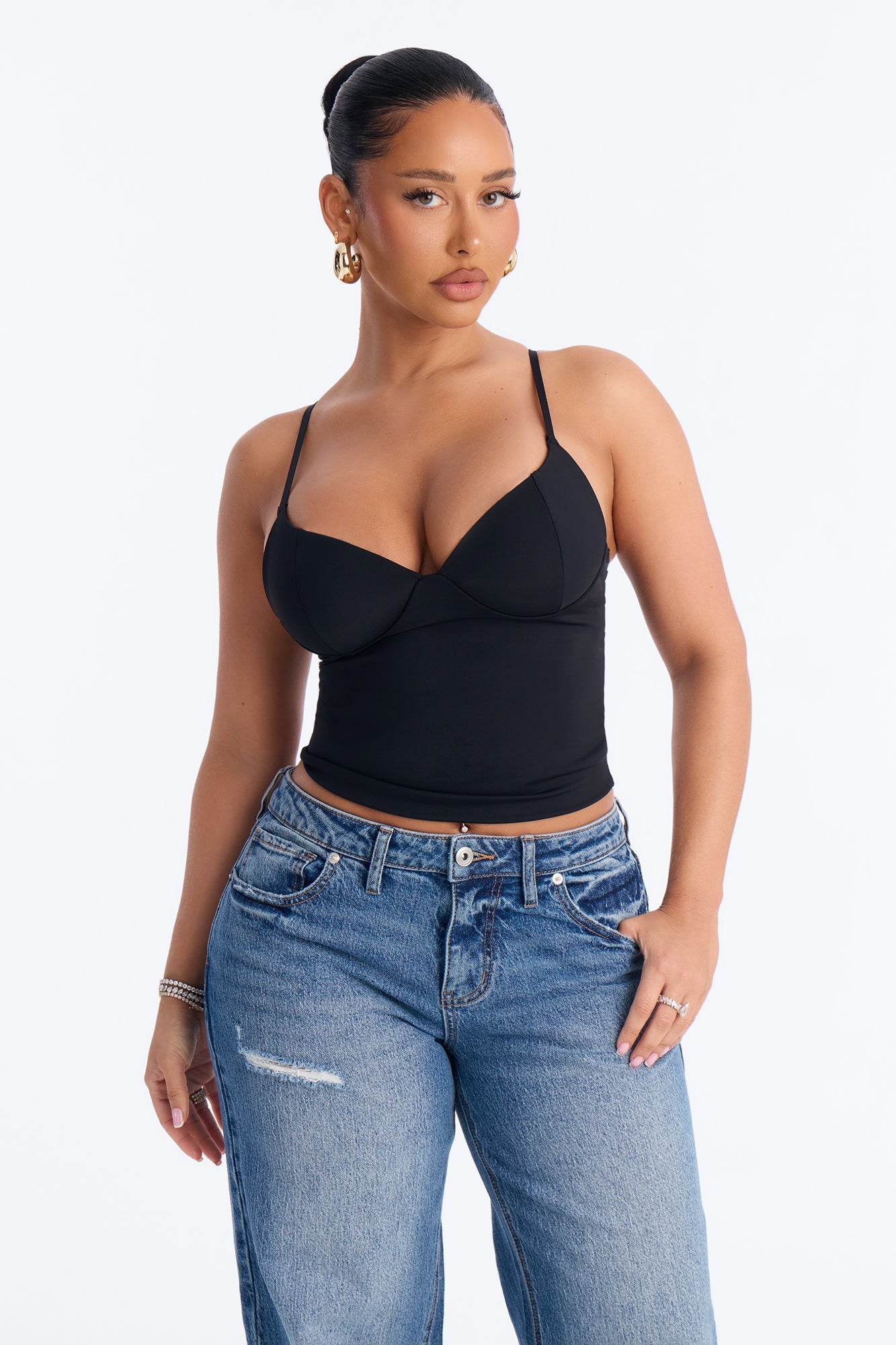 Kenny Padded Sweetheart Tank Top - Black