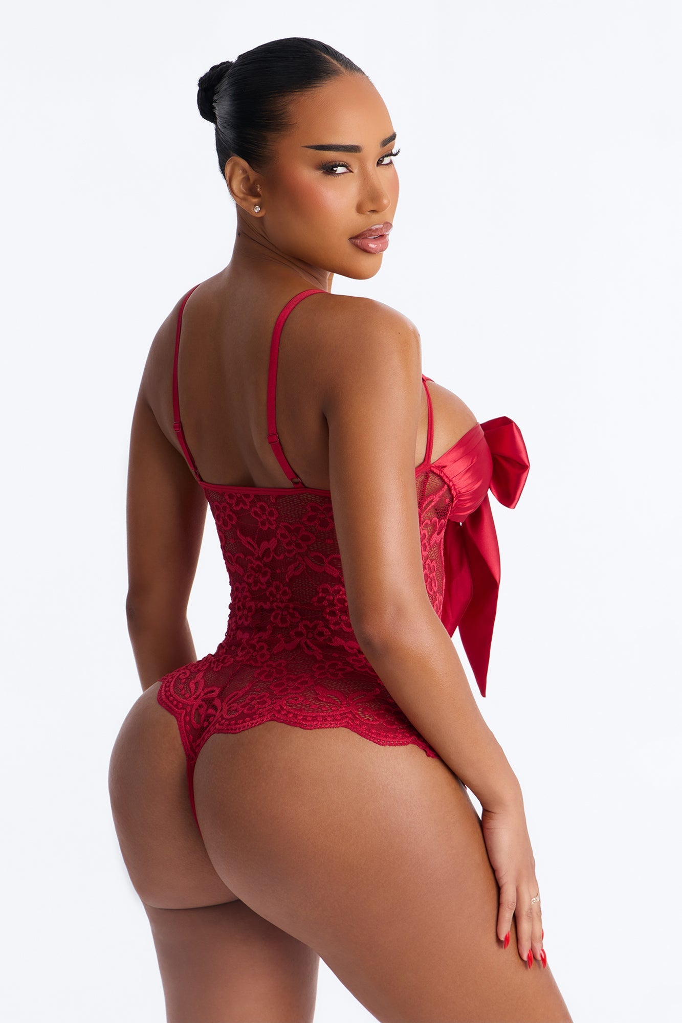 Sweet And Subtle Lace Open Cup Crotchless Teddy - Red