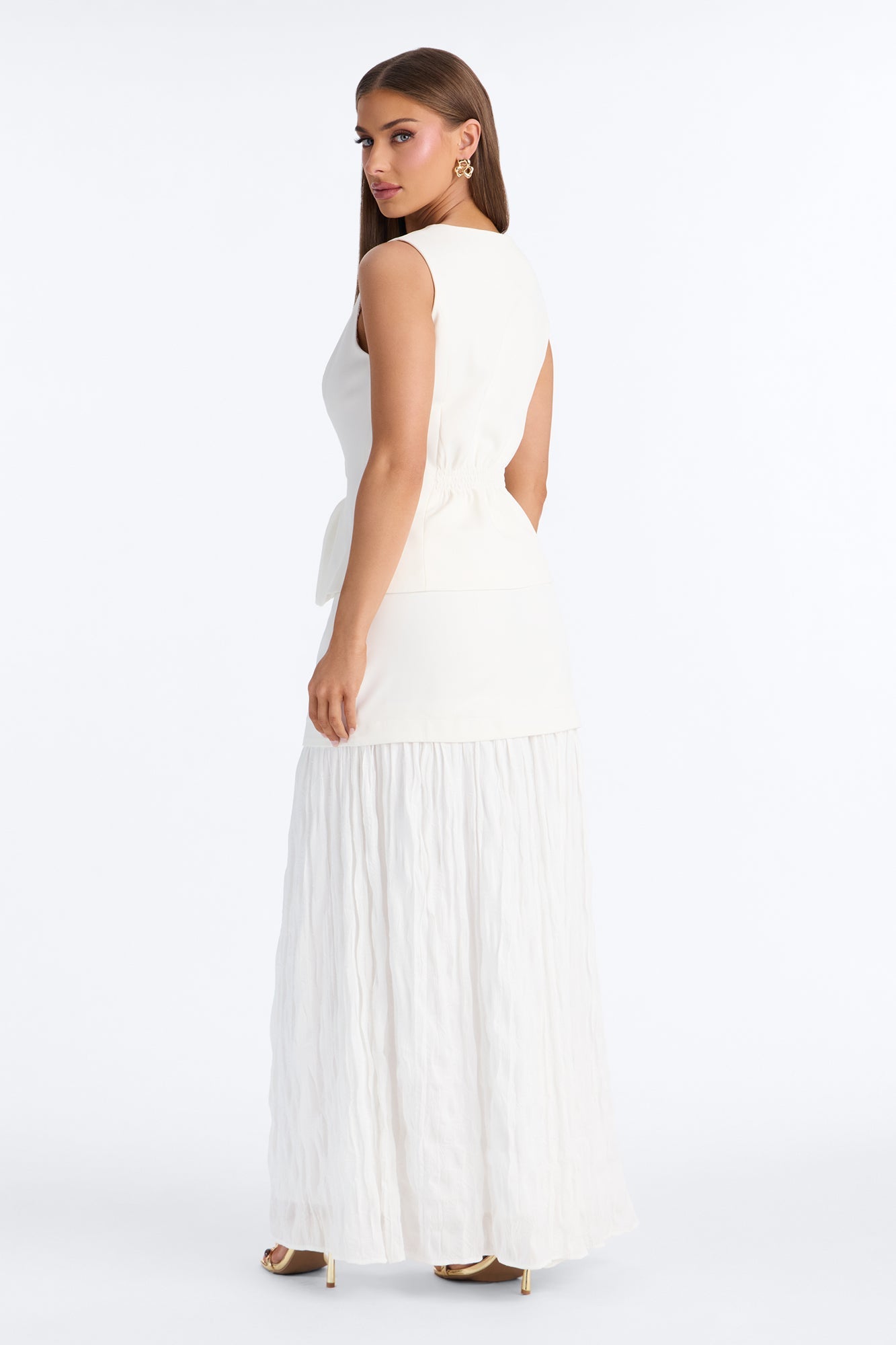 Charming Hour Vest Skirt Set - White